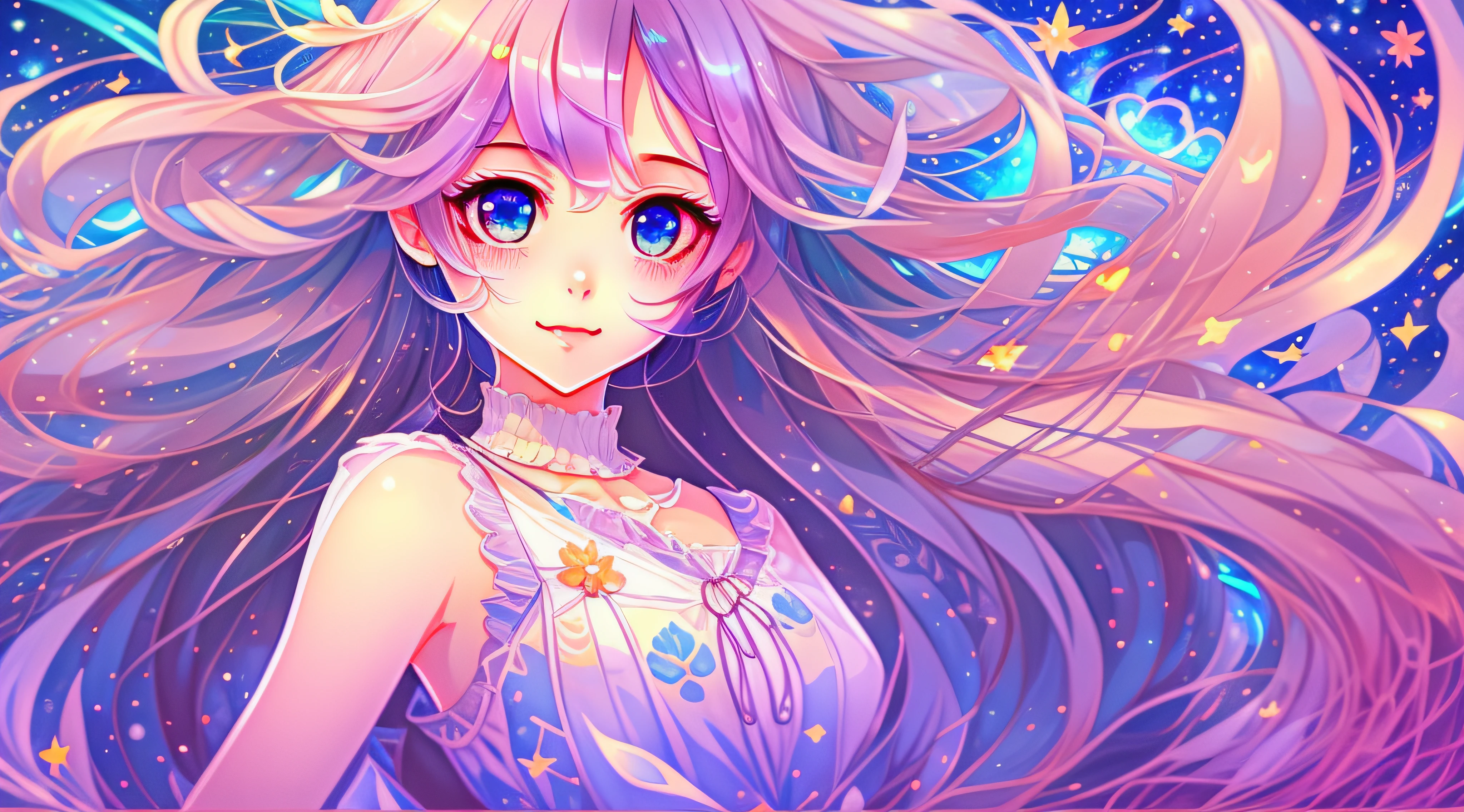 Anime girl with long hair and blue eyes in waves, anime girl with cosmic hair, Digital art on Pixiv, A beautiful artwork illustration, Cute detailed digital art, Beautiful anime artwork, Anime fantasy illustration, Detailed digital anime art, Soft anime illustration, pixiv contest winner, Loish et WLOP, Beautiful anime art, beautiful anime art style