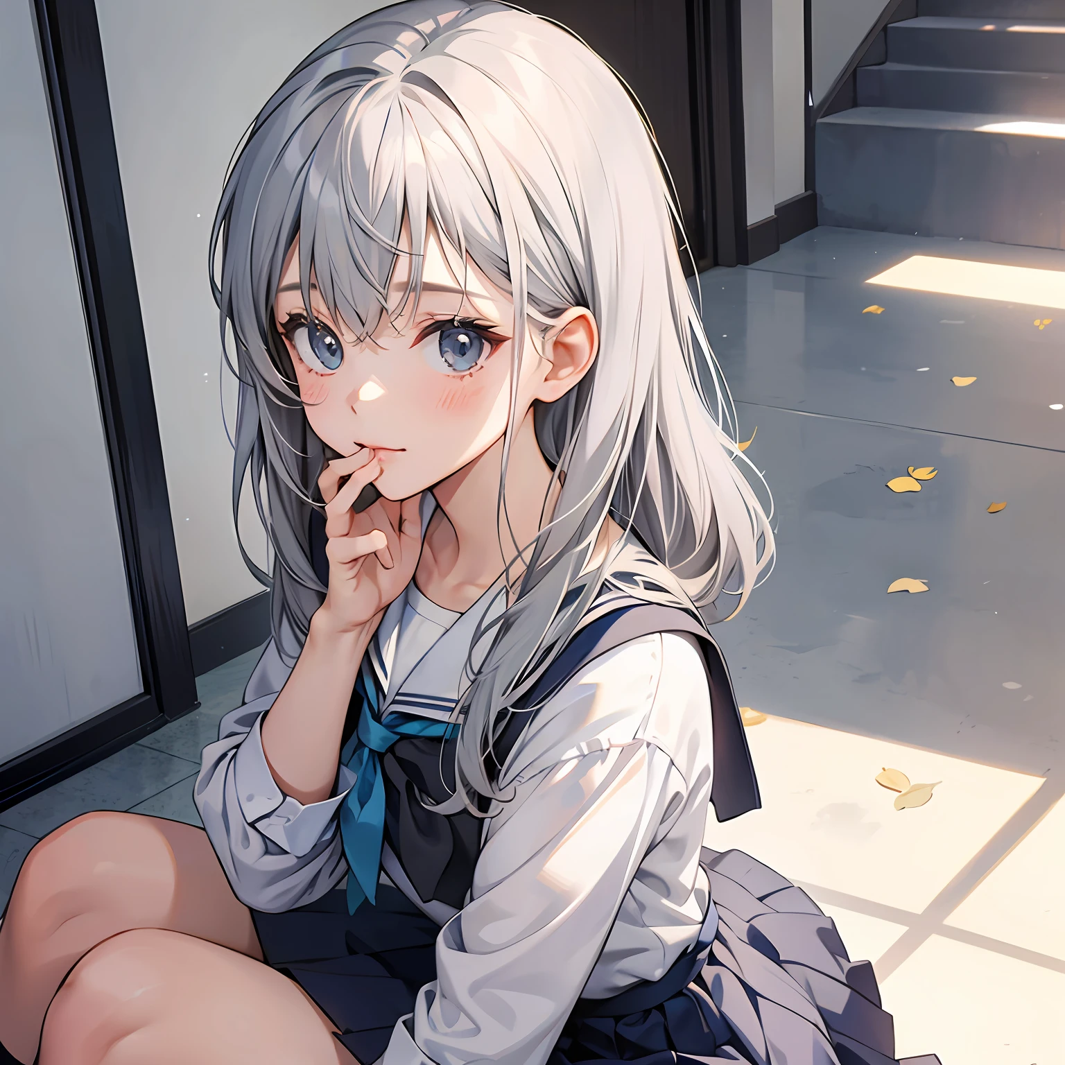 "Cute schoolgirl with gray hair, Anime style