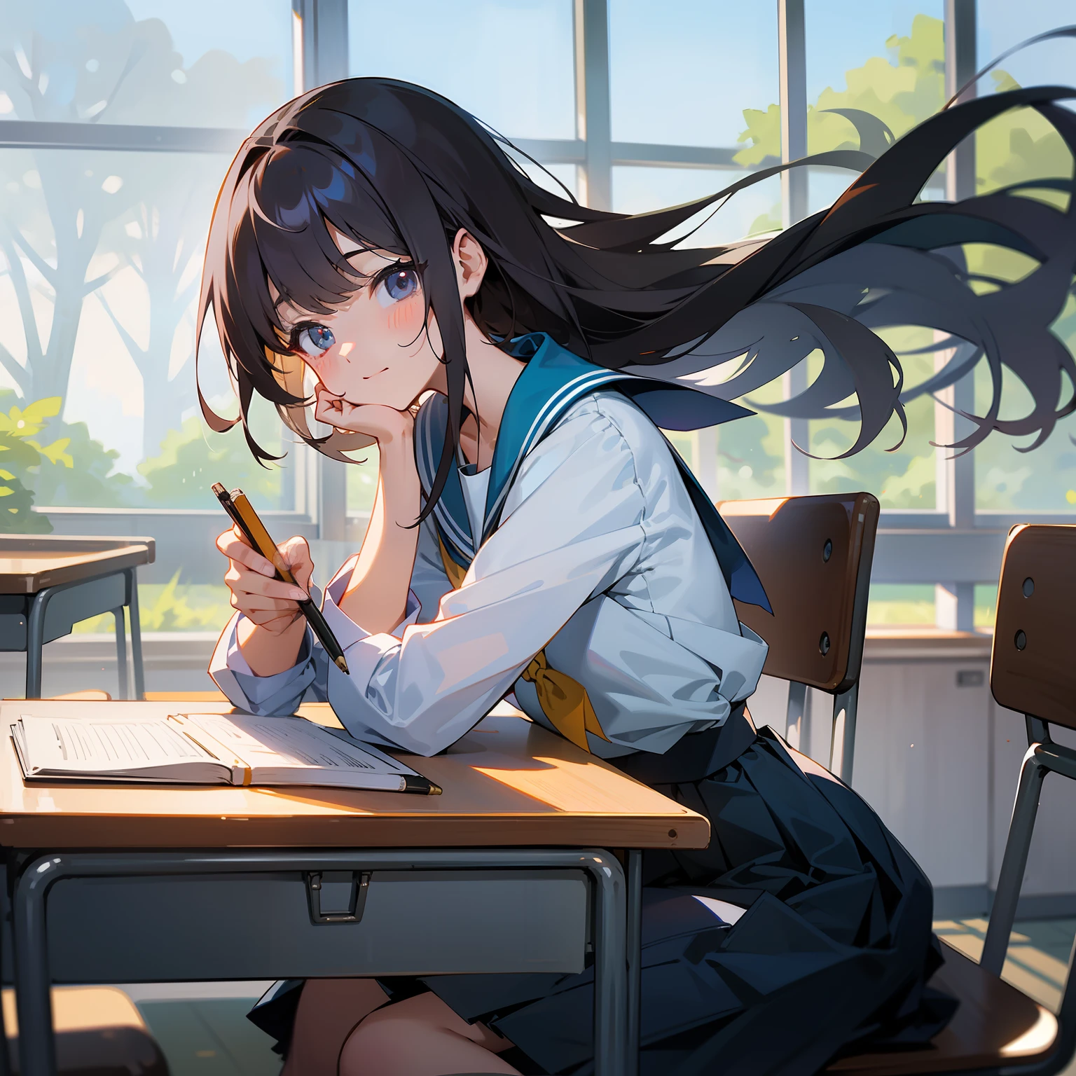 1. ‎Classroom：Draw a scene of a JK girl sitting in a classroom，Can be in class、Answering questions or interacting with classmates。

2. 校服：Draw an image of a JK girl wearing a school uniform，Highlight the characteristics of their youthful vitality and student status。

3. Textbooks and notes：Draw the movements of a JK girl reading a textbook or organizing notes，Highlight their image of diligent study。

4. Campus view：Draw a beautiful view of the campus，Like a garden、Playground or library，Add to the atmosphere of campus life。

5. Club activities：Draw JK girls participating in school club activities，Such as a choir、Dance team or basketball team，Show their active participation in school life。

6. Exam scenarios：Draw the expressions and postures of JK girls in the exam，Show their seriousness about learning。

7. friendship：Draw JK girl walking around the campus with her friends、Communicate or share happy scenes，Emphasize the importance of friendship and mutual aid。

8. commencement：Drawing JK girl wearing a bachelor's uniform、Image holding a diploma，Present their feelings of growth and separation as they are about to enter a new stage。