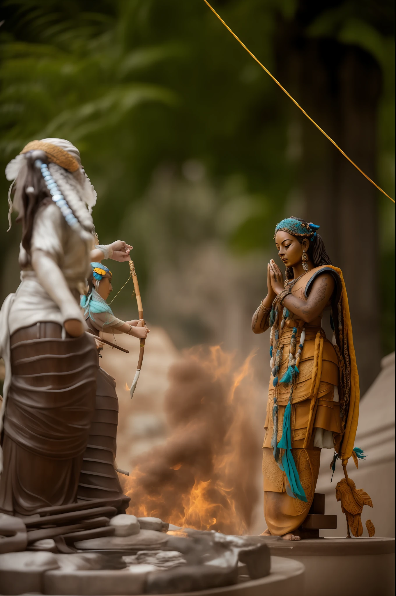 there are two people standing next to each other with a statue, showpiece, many years gone, an eerie, a young female shaman, detailed picture, shot on canon camera, end of an era, accurate depiction, photo taken with nikon d750, photo taken with nikon d 7 5 0, kali, comforting and familiar, a woman, masterful composition!!!