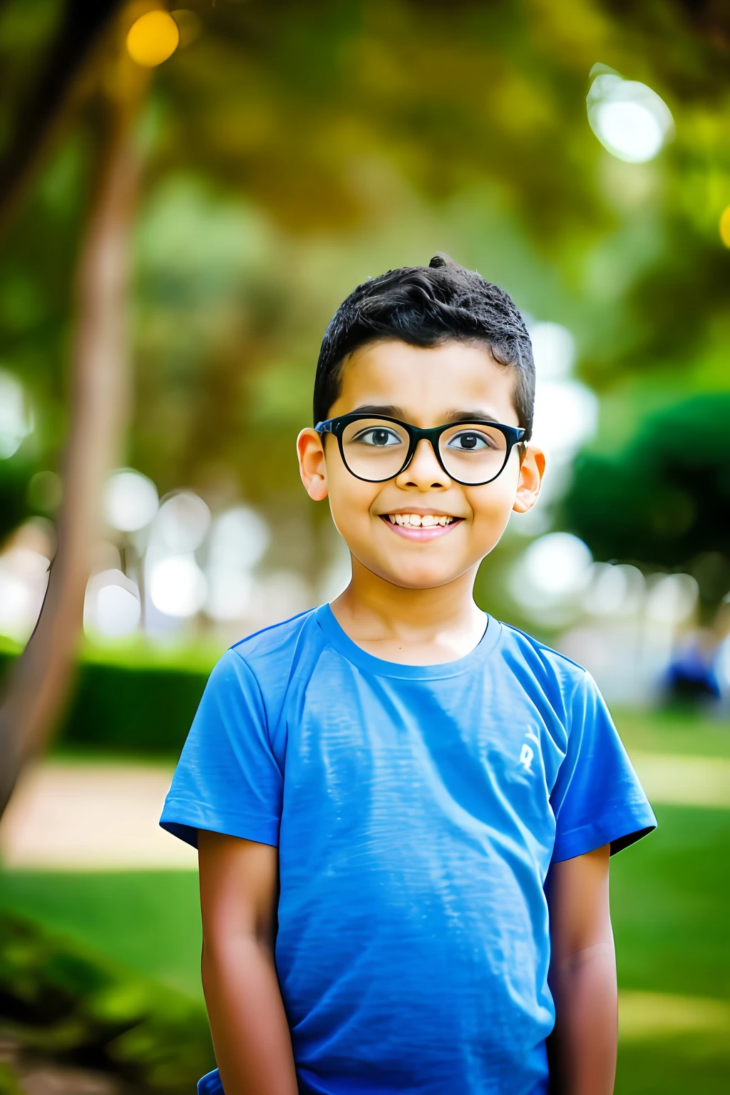 guttonerdjul23, A 3-year-old boy wearing glasses standing in a garden, Feliz, Feliz, qualidade perfeita, Foco claro (mess - house: 0.8), (obra-prima: 1.2) (realista: 1.2) (Bokeh) (melhor qualidade) (pele detalhada: 1.3) (detalhes intrincados) (8k) (Detalhe Olho) (foco nítido), (Feliz)