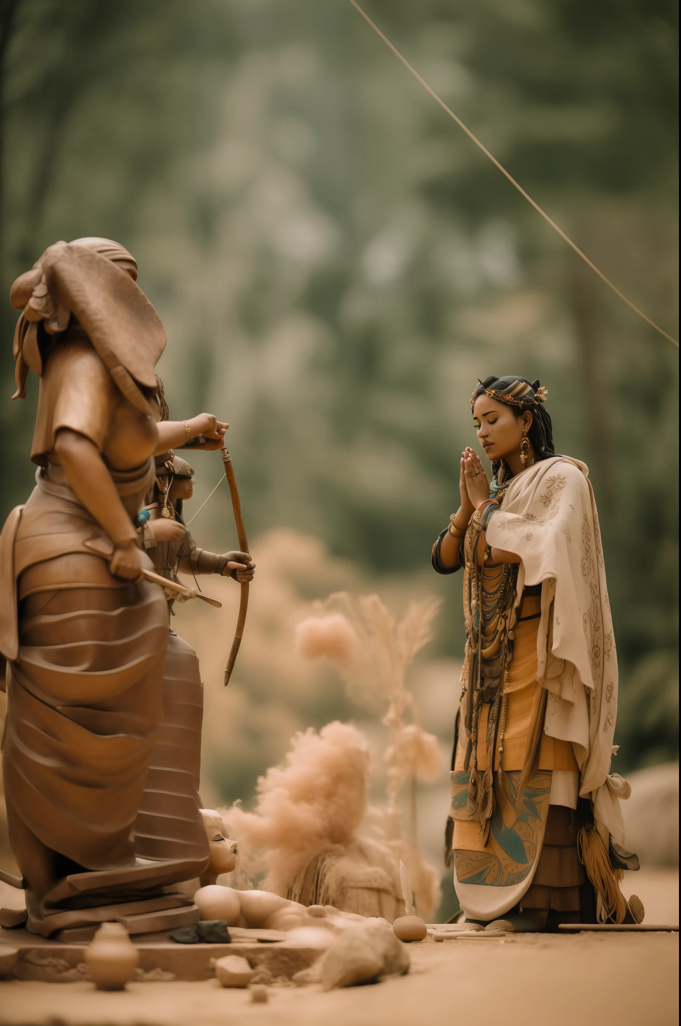 there are two people standing next to each other with a statue, showpiece, many years gone, an eerie, a young female shaman, detailed picture, shot on canon camera, end of an era, accurate depiction, photo taken with nikon d750, photo taken with nikon d 7 5 0, kali, comforting and familiar, a woman, masterful composition!!!