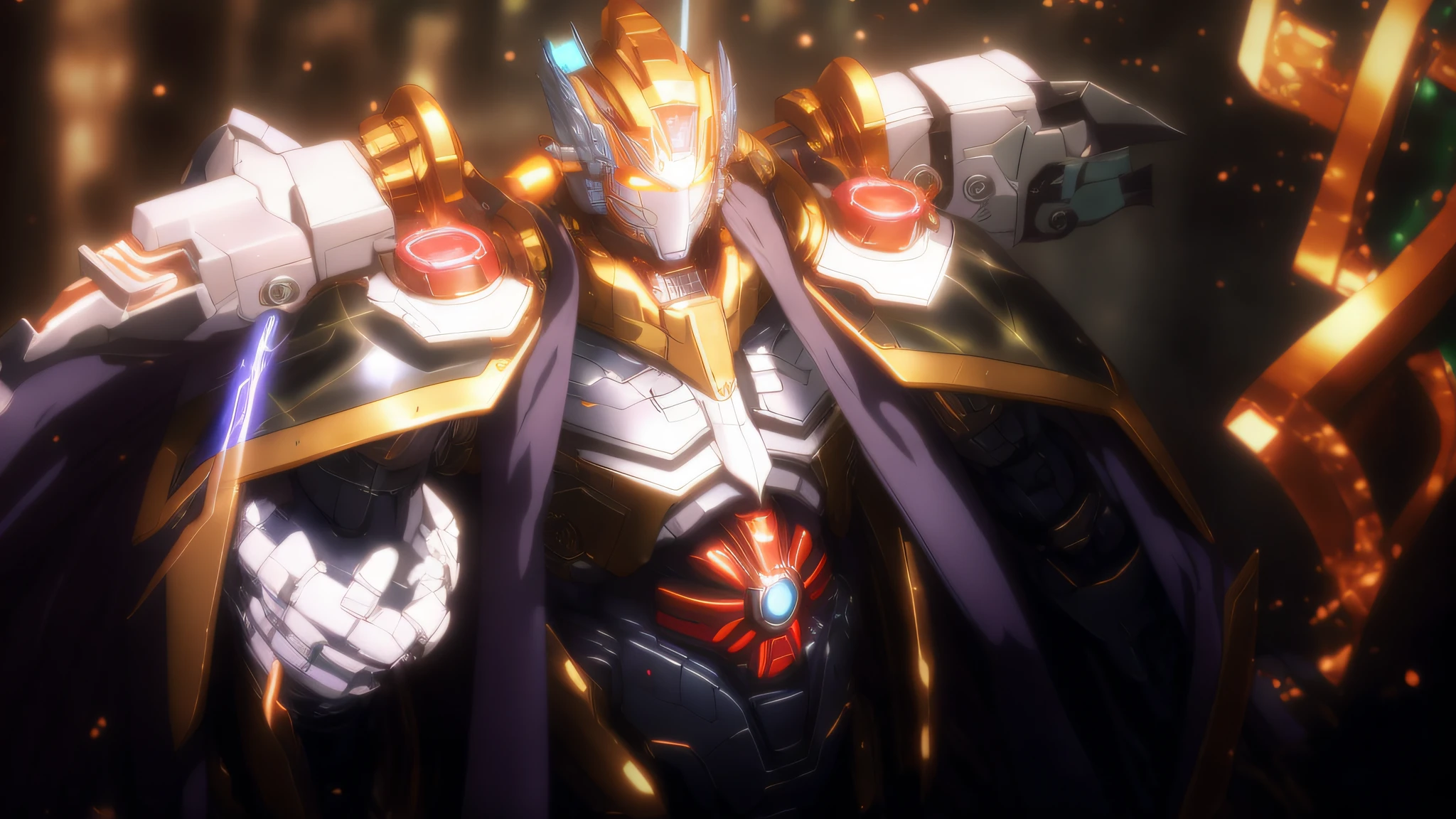 a close up of a robot with a sword and a light on, aquarius, genesis of aquarion, SSSS.gridman, style of ssss.gridman (2018), super robot wars, an epic anime of a energy man, mecha anime, modern mecha anime, epic 8 k hd anime shot, gold paladin