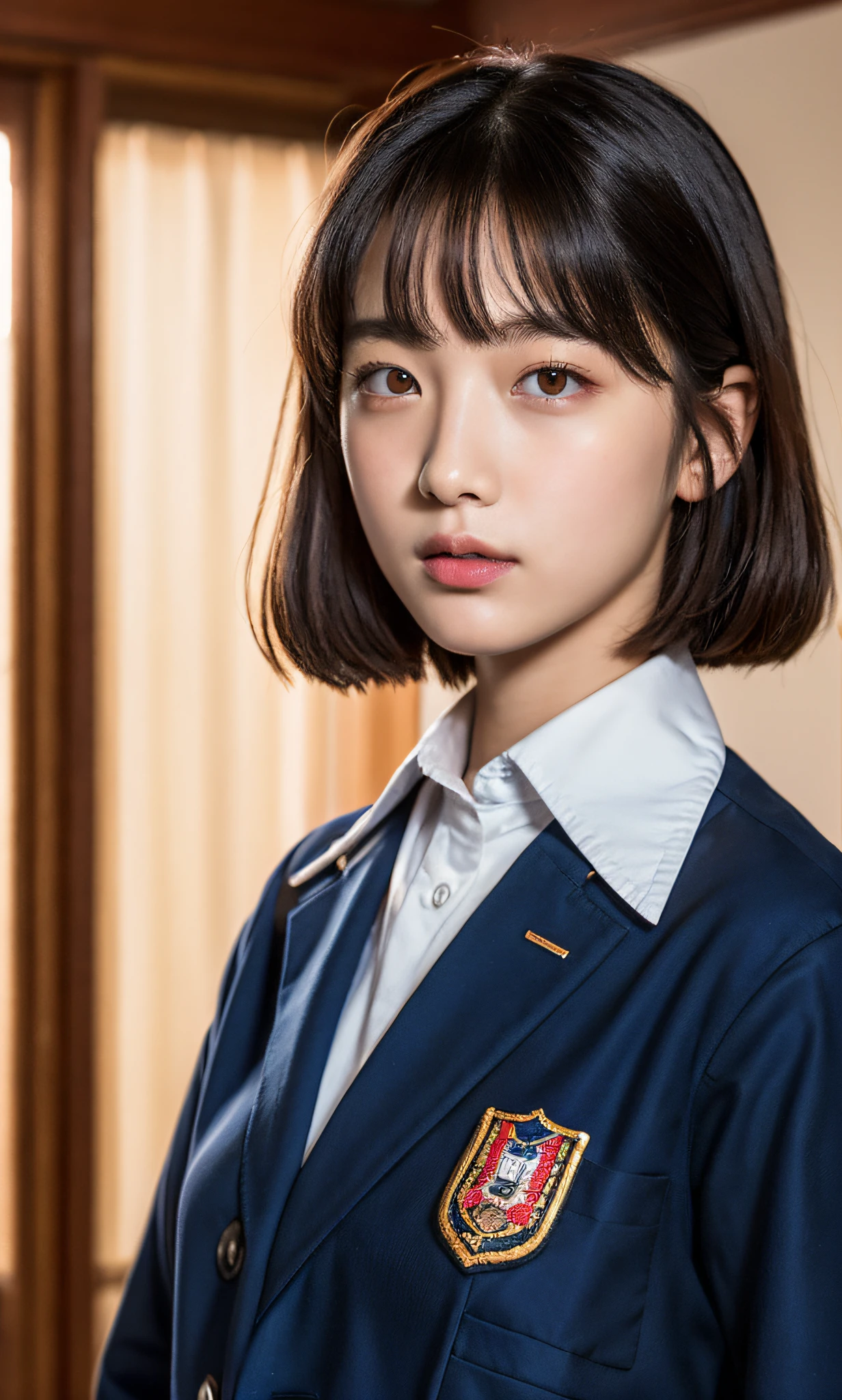 (Raw foto:1.2), (Photorealsitic:1.4), a beautiful detailed girl, extremely detailed eye and face, beatiful detailed eyes, Ridiculous, unbelievable Ridiculous, huge filesize, ultra-detailliert, hight resolution, ighly detailed, top-quality, masterpiece, Chemomimi, ((JK school uniform)), illustratio, ighly detailed, CG, unification, 8k wallpaper, astonishing, finely detail, masterpiece, top-quality, Highly detailed CG uniform 8k wallpaper, Light on the face, Cinematographic lighting, 1girl in,