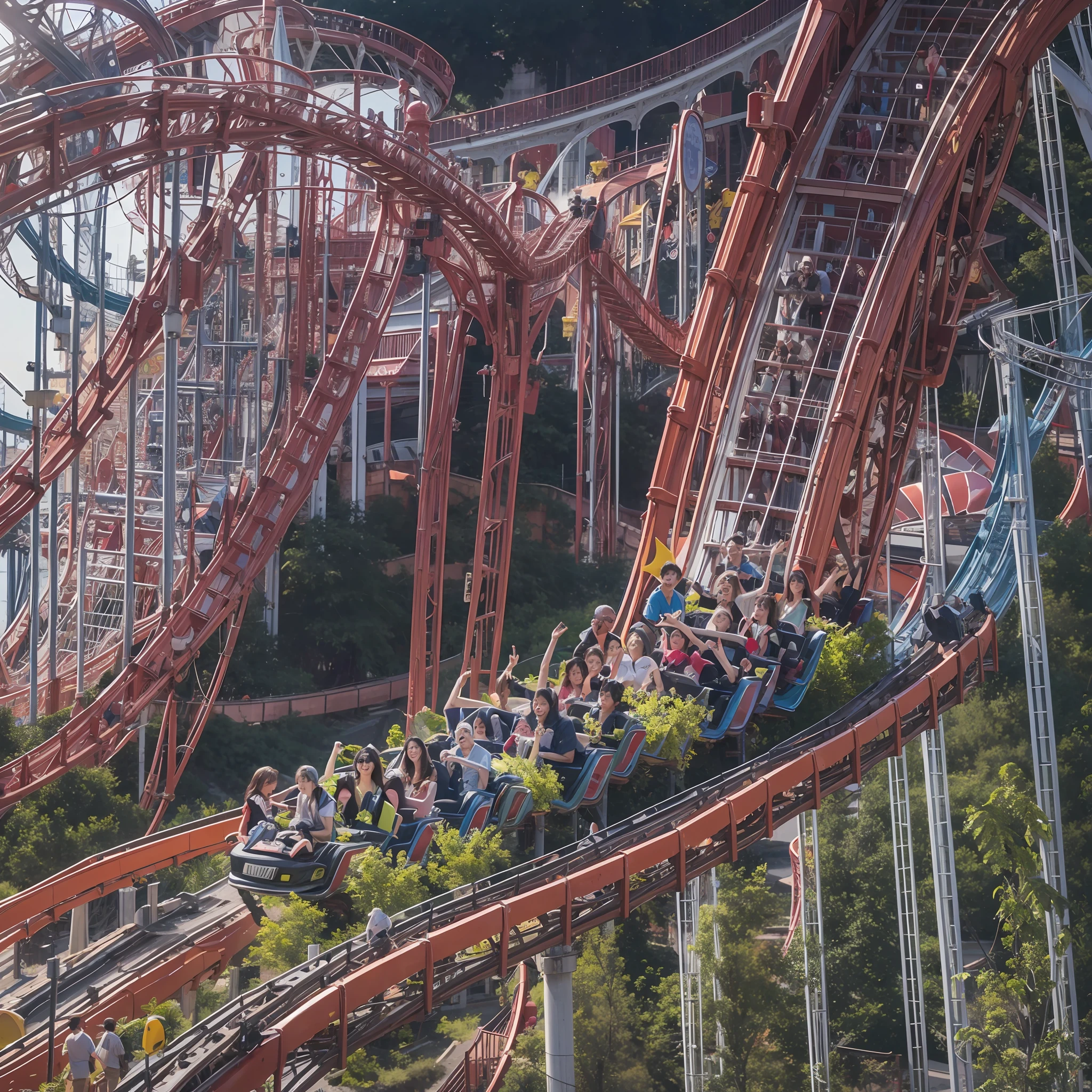 During holidays，A lot of people are playing roller coasters，Roller coaster, roller coasters, amusement park attractions, theme park