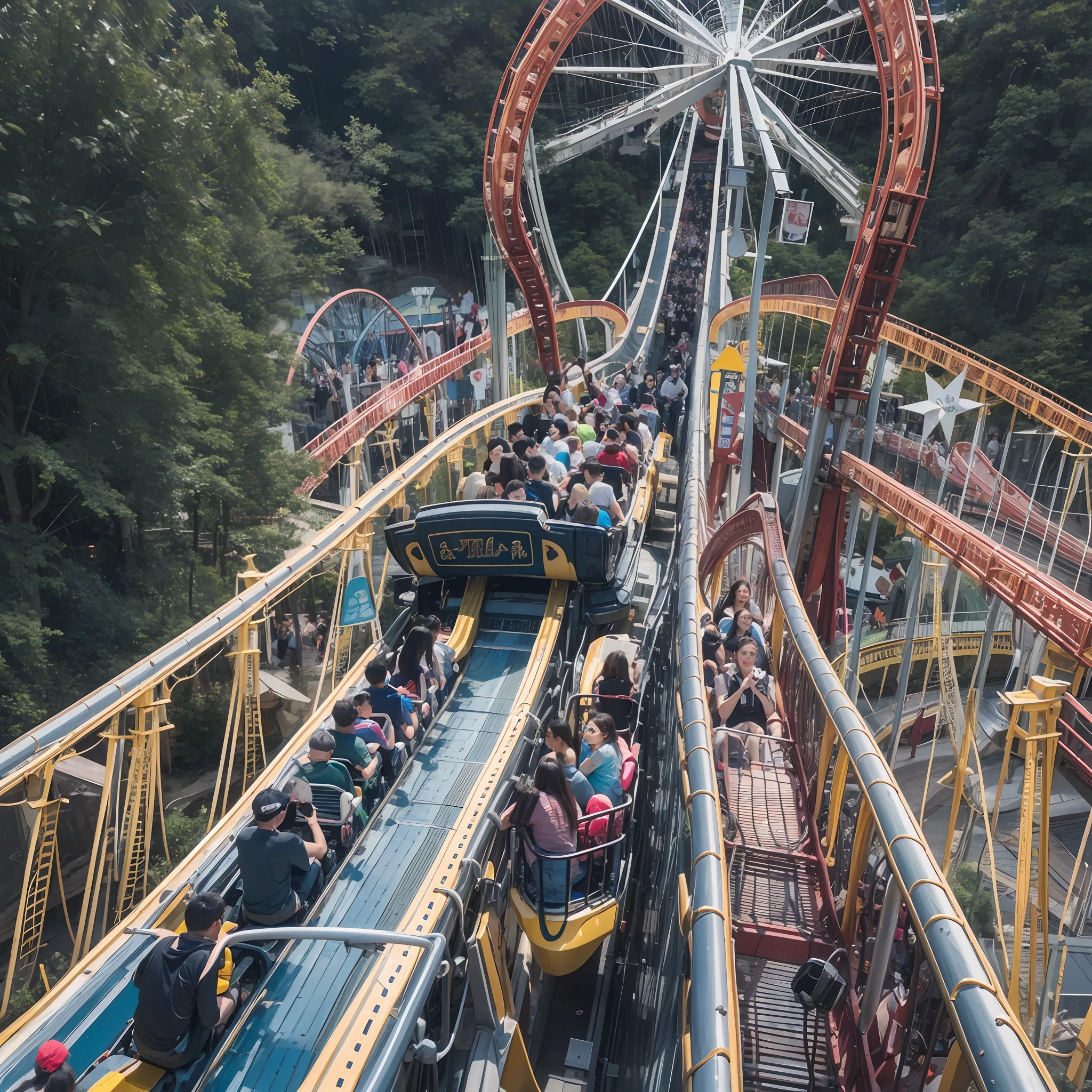 During holidays,A lot of people are playing roller coasters,Roller coaster, roller coasters, amusement park attractions, theme park