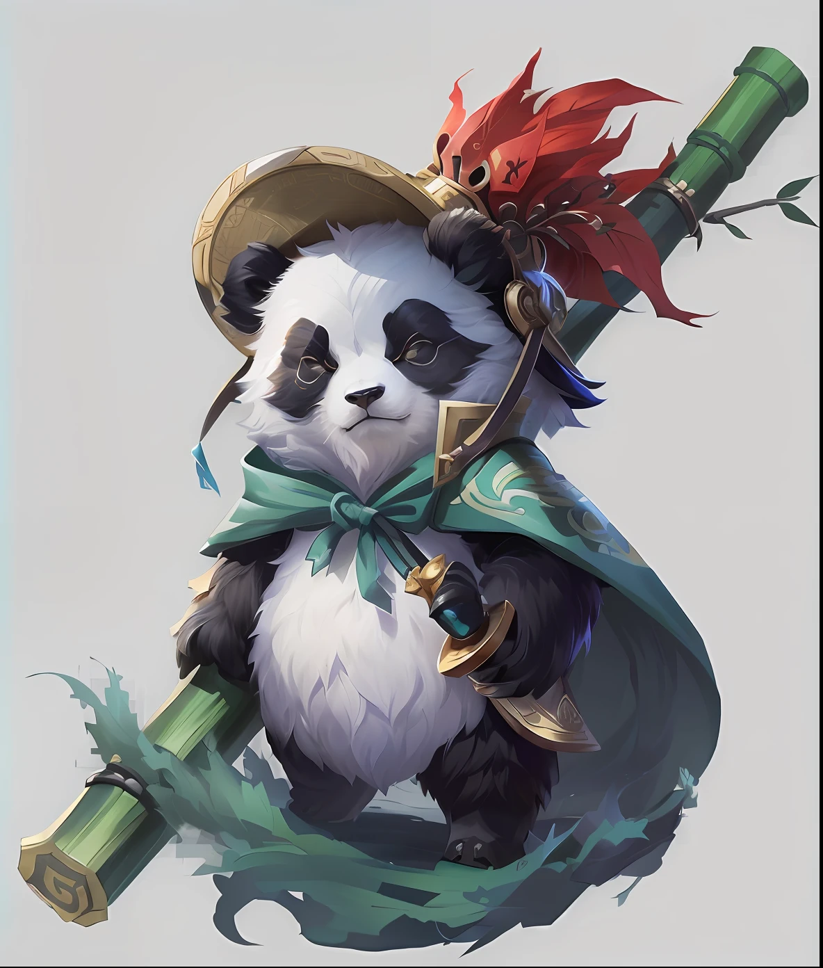 Panda wearing bamboo pole and hat, G Liulian art style, league of legends character art, Onmyoji detailed art, League of Legends concept art, Riot game concept art, teemo, League of Legends character, league of legends art style, league of legends style art, from league of legends, onmyoji portrait, bian lian