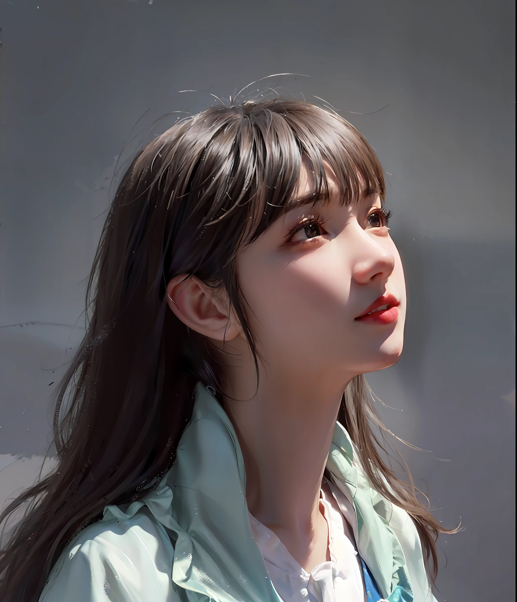 painting of a woman with long hair and a white shirt, drawn in anime painter studio, Realistic cute girl painting,, detailed portrait of an anime girl, a beautiful anime portrait, Realistic. Cheng Yi,