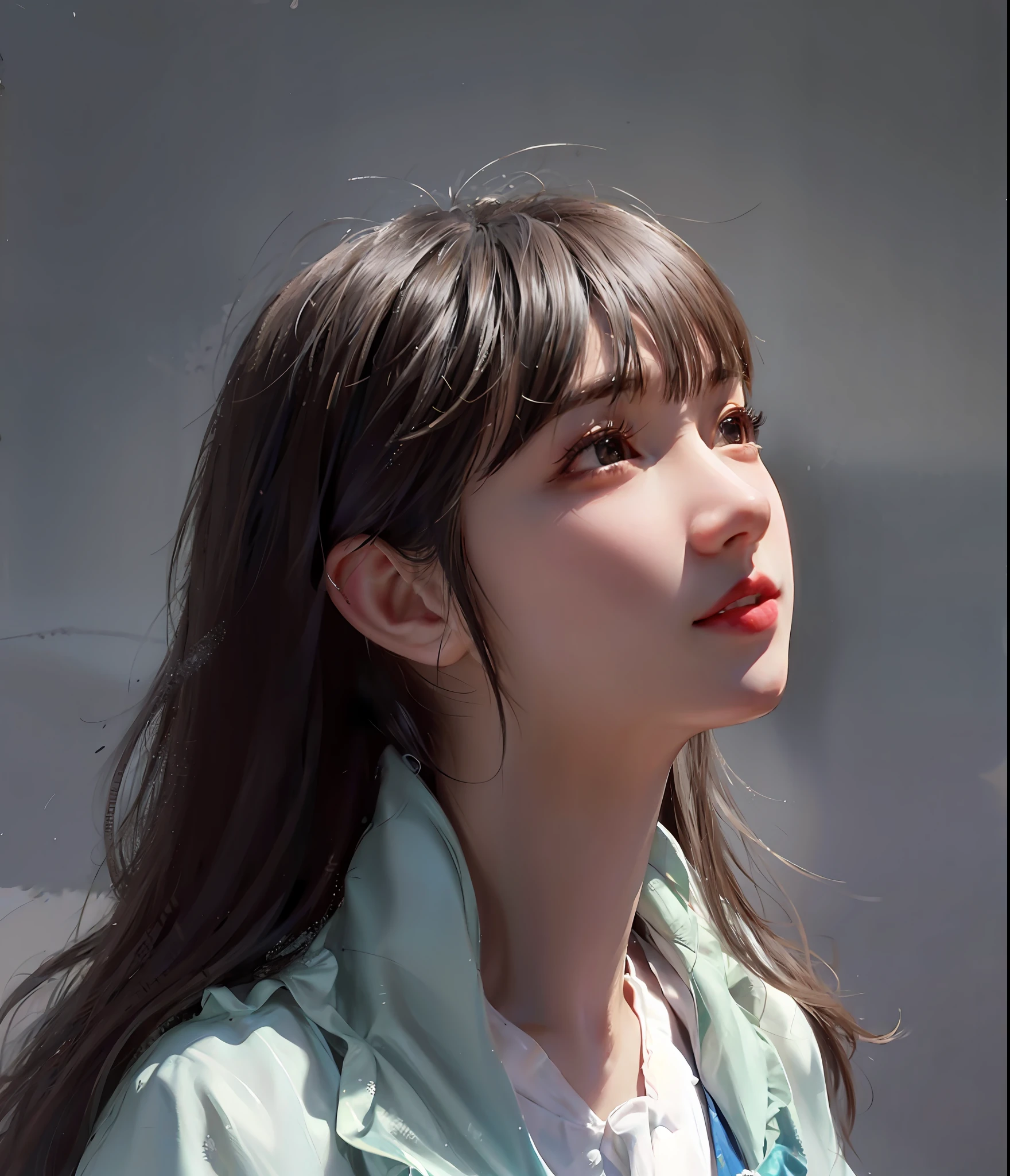 painting of a woman with long hair and a white shirt, drawn in anime painter studio, Realistic cute girl painting,, detailed portrait of an anime girl, a beautiful anime portrait, Realistic. Cheng Yi,