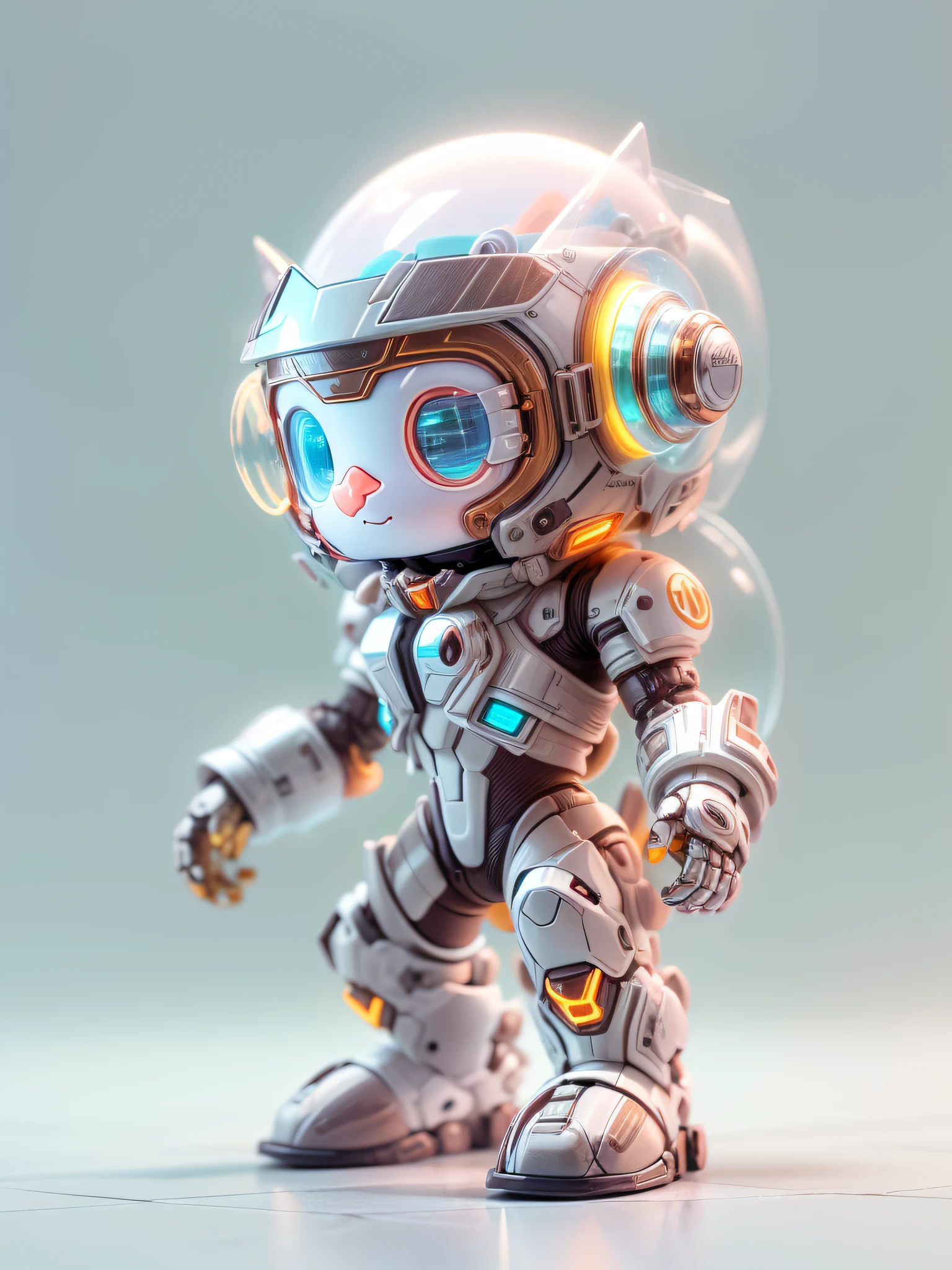 (blind box toy style:1.2), (Full Body Shot) , 1 Transparent cute monkey, Transparent mecha, Exquisite Helmet:1.2, glowing goggles:1.2, Cyberpunk, Dreamy Glow, Luminous neon lamp, clean, white background, ( Global illumination, raytracing, HDR, unreal render,reasonable design, high detailed, masterpiece, best quality, UHD, Cinematic Lighting)