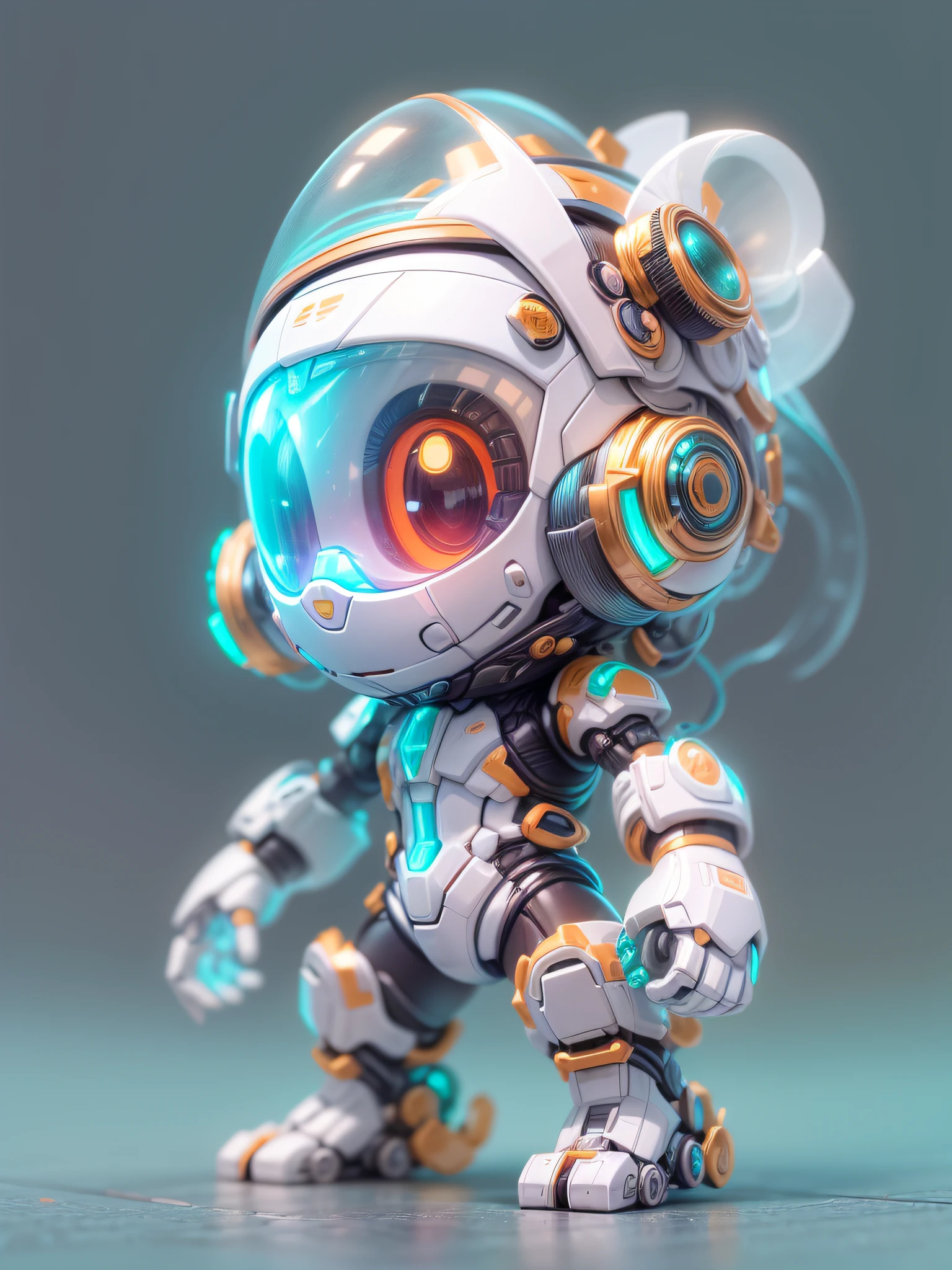 (blind box toy style:1.2), (Full Body Shot) ,  1 Transparent cute monkey, Transparent mecha, Exquisite Helmet:1.2, glowing goggles:1.2, Cyberpunk, Dreamy Glow, Luminous neon lamp, clean, white background, ( Global illumination, raytracing, HDR, unreal render,reasonable design, high detailed, masterpiece, best quality, UHD, Cinematic Lighting)
