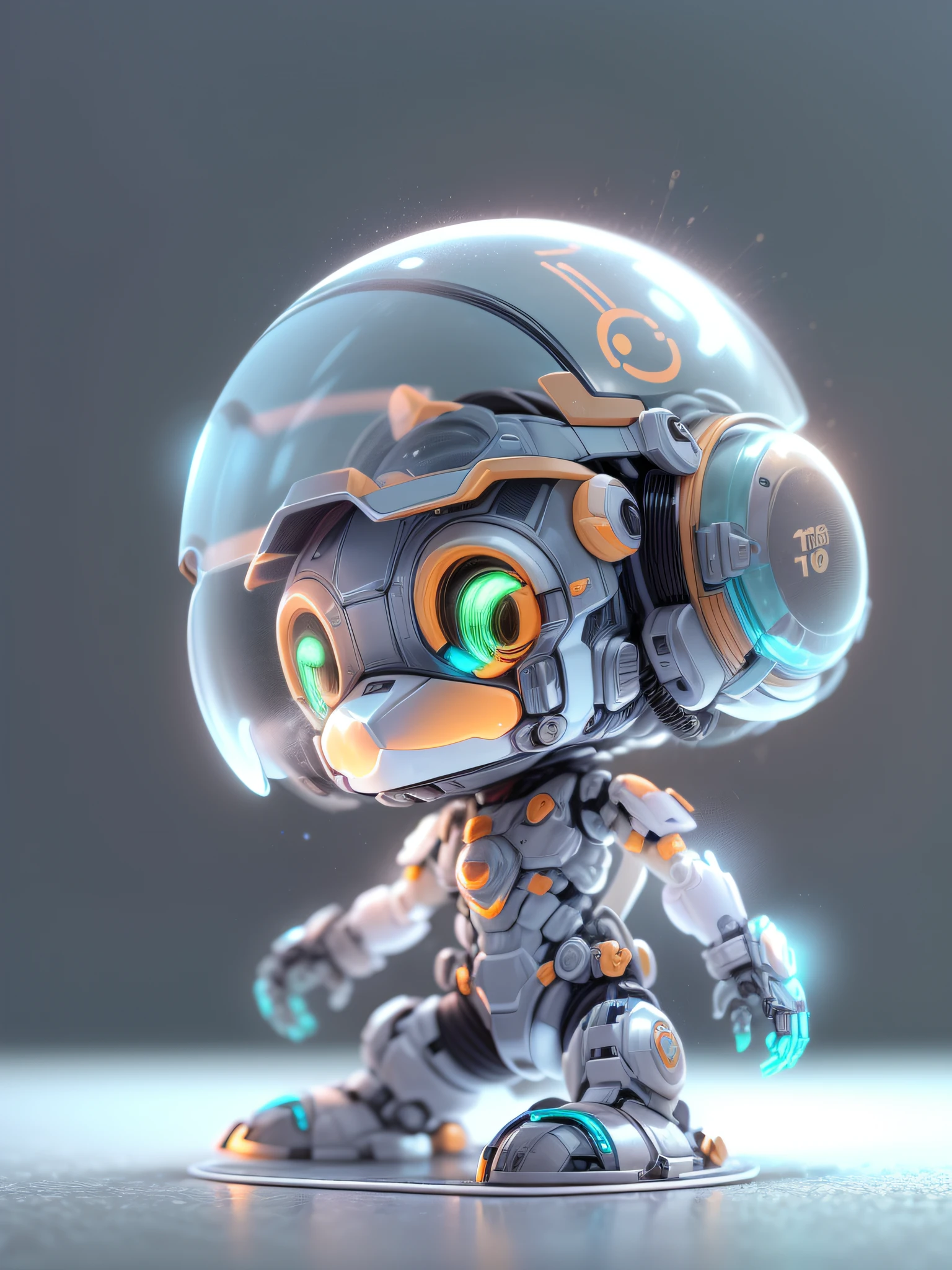 (blind box toy style:1.2), (Full Body Shot) , 1 Transparent cute monkey, Transparent mecha, Exquisite Helmet:1.2, glowing goggles:1.2, Cyberpunk, Dreamy Glow, Luminous neon lamp, clean, white background, ( Global illumination, raytracing, HDR, unreal render,reasonable design, high detailed, masterpiece, best quality, UHD, Cinematic Lighting)