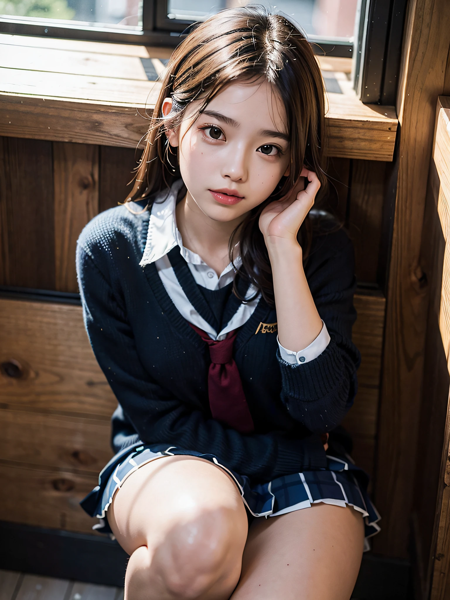 1girl, solo,(best quality),(masterpiece:1.1), full body, looking_at_viewer, dynamic angle, school uniform, cute, clear facial skin,