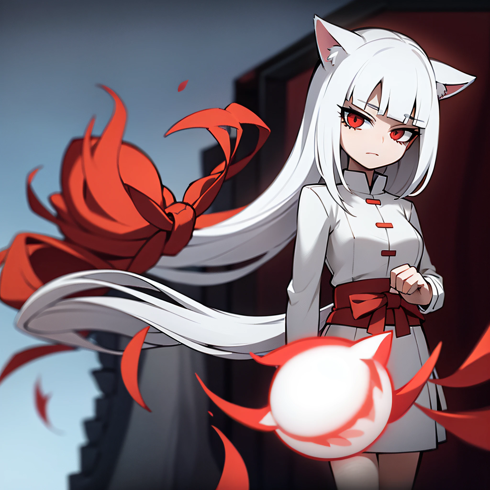 Jun Ji White Hair Cat Ears Red Eyes Single
