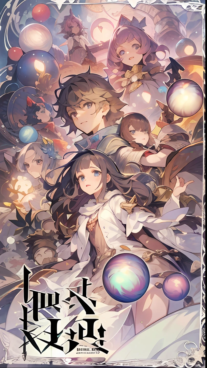 Um par de personagens de anime ao lado um do outro, Octopath Traveler, capa de livro de romance, Boris Valejo. Octopata viajante, Octopata Traveller Style, hands holding big glowing orbs, arte artbook, full art illustration, arte oficial, arte oficial HDR, arte promocional, character album cover, arte de capa de light novel, arte oficial, action cover