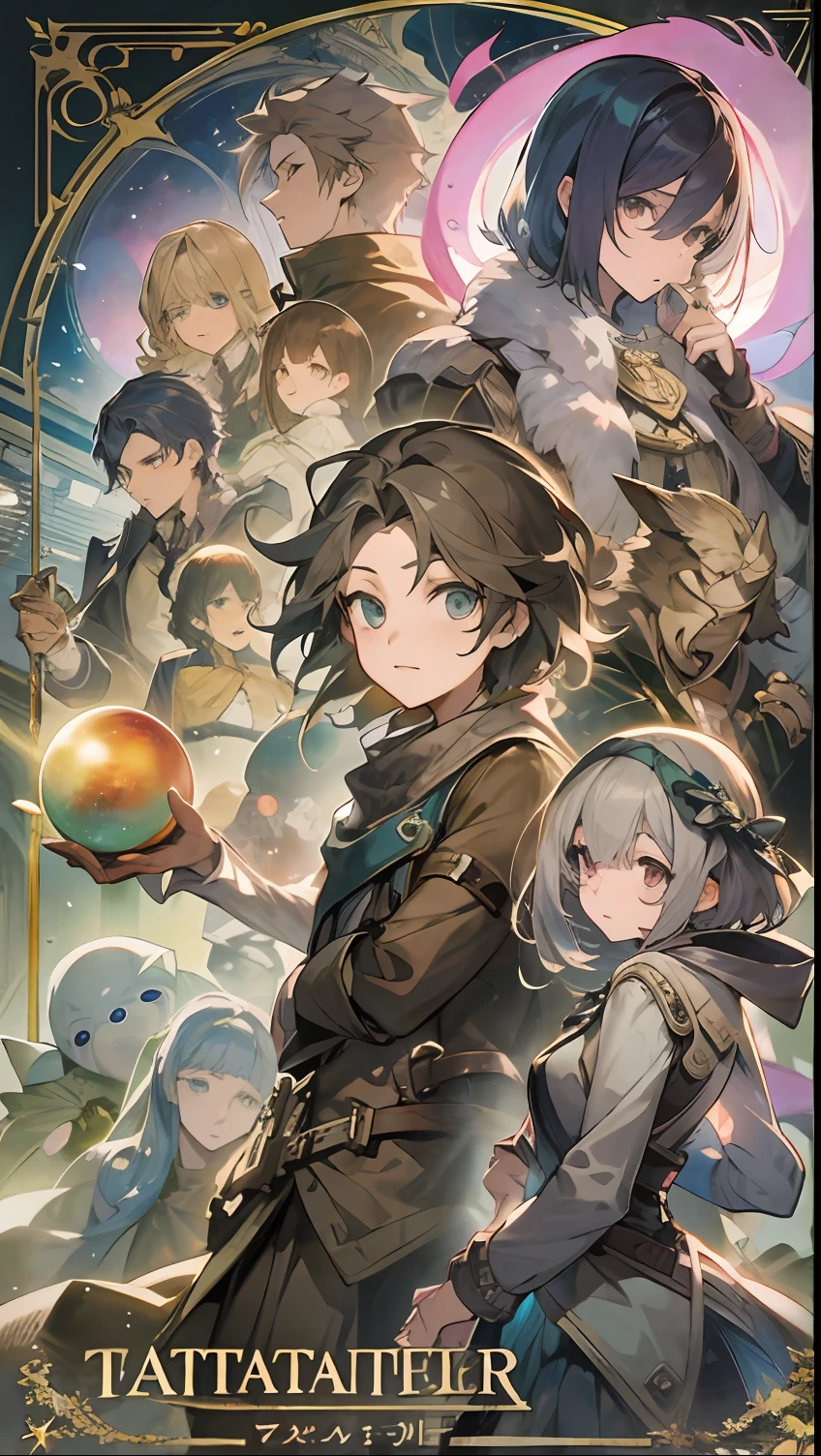Um par de personagens de anime ao lado um do outro, Octopath Traveler, capa de livro de romance, Boris Valejo. Octopata viajante, Octopata Traveller Style, hands holding big glowing orbs, arte artbook, full art illustration, arte oficial, arte oficial HDR, arte promocional, character album cover, arte de capa de light novel, arte oficial, action cover