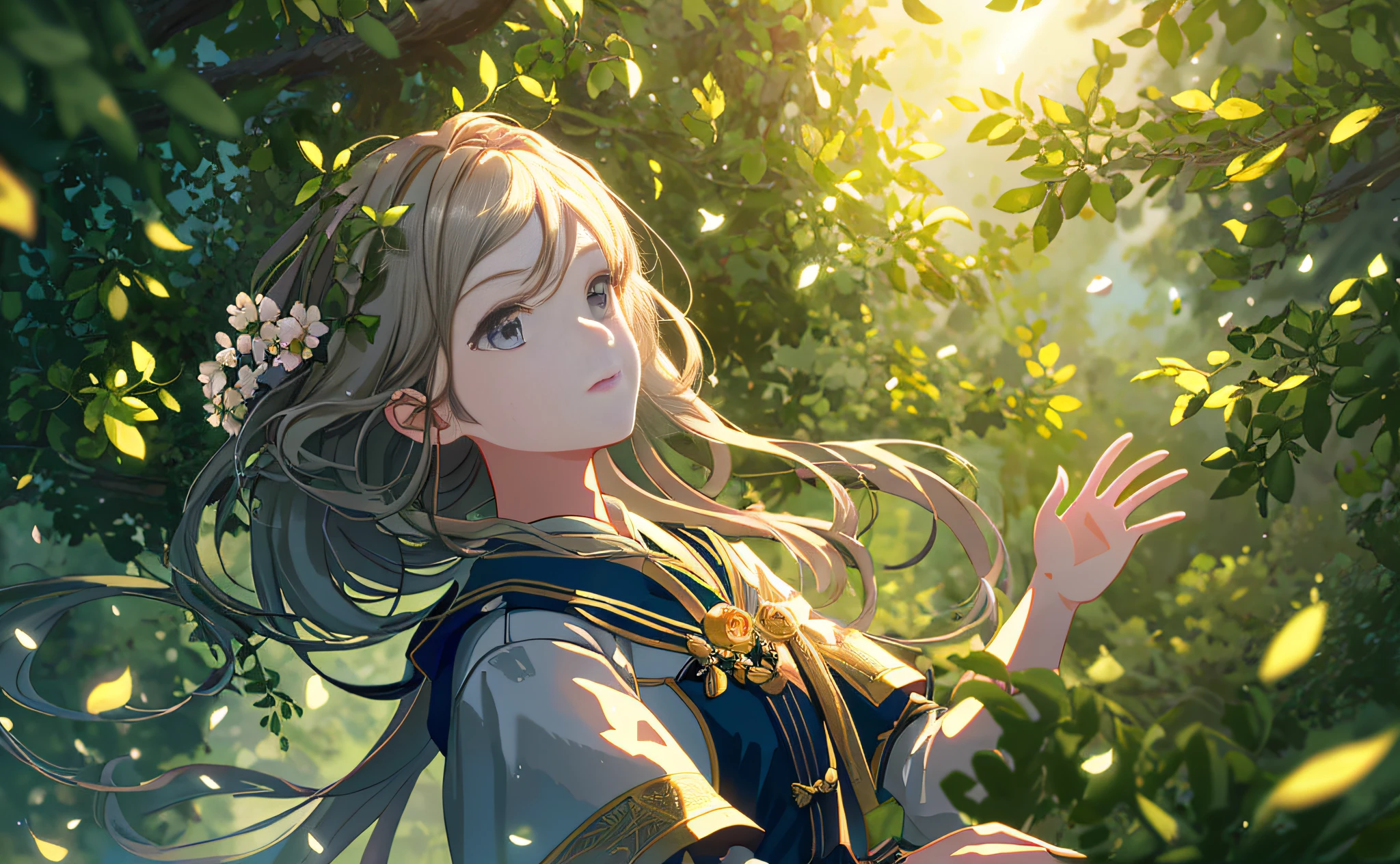 Masterpiece, best quality, (very detailed CG unity 8k wallpaper) (best quality), (best illustration), (best shadows) Nature&#39;s delicate leaves petals of various colors falling in the air light Tracking, super detailed --v6