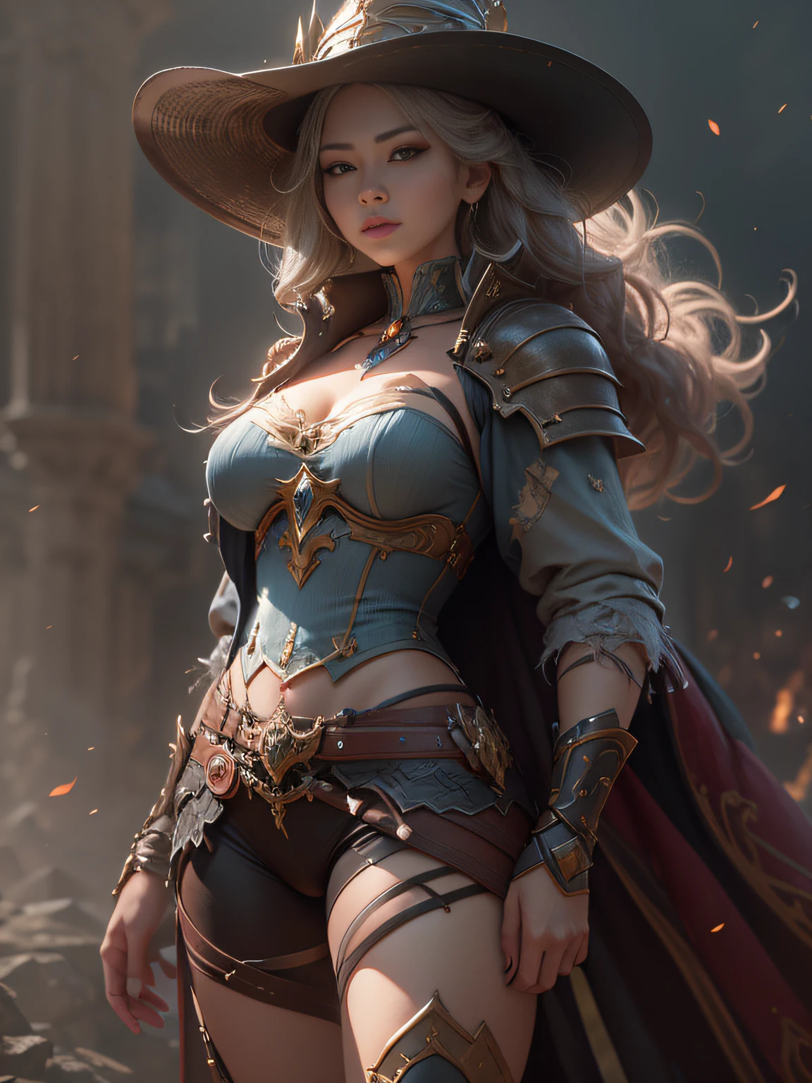 arafed image of a woman in a cowboy hat and costume, cgsociety masterpiece, full portrait of magical knight, alexandra fomina artstation, chengwei pan on artstation, epic exquisite character art, full body cgsociety, stunning cgsociety, stunning character art, 3 d render character art 8 k, fantasy paladin woman, cgsociety concept art, full body render, masterpiece, global illumination