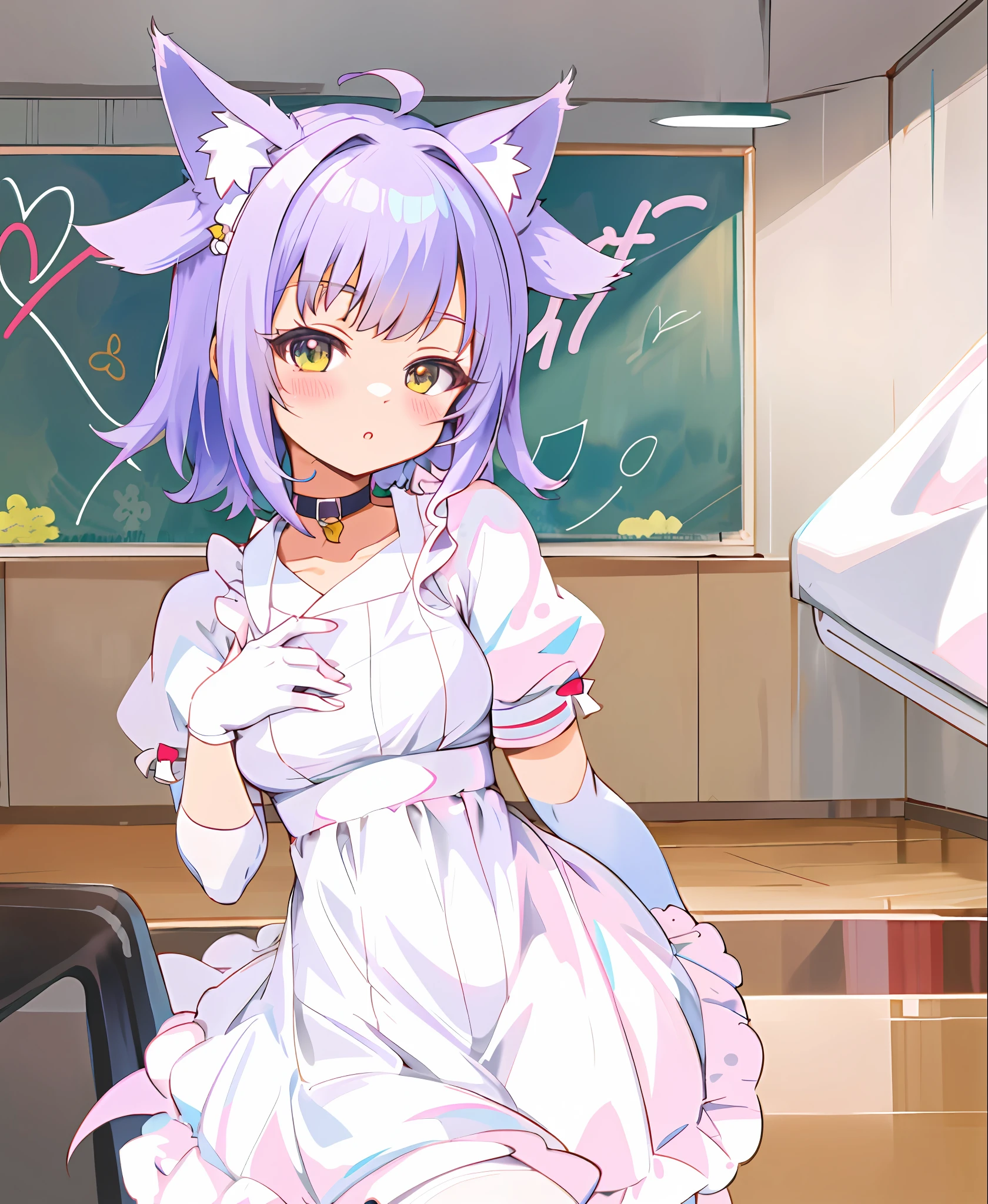 cute anime catgirl，maid costume，Moe art style，Cat-eared lady，small curvaceous ****，beautiful anime catgirl，Wolf Girl Holover。