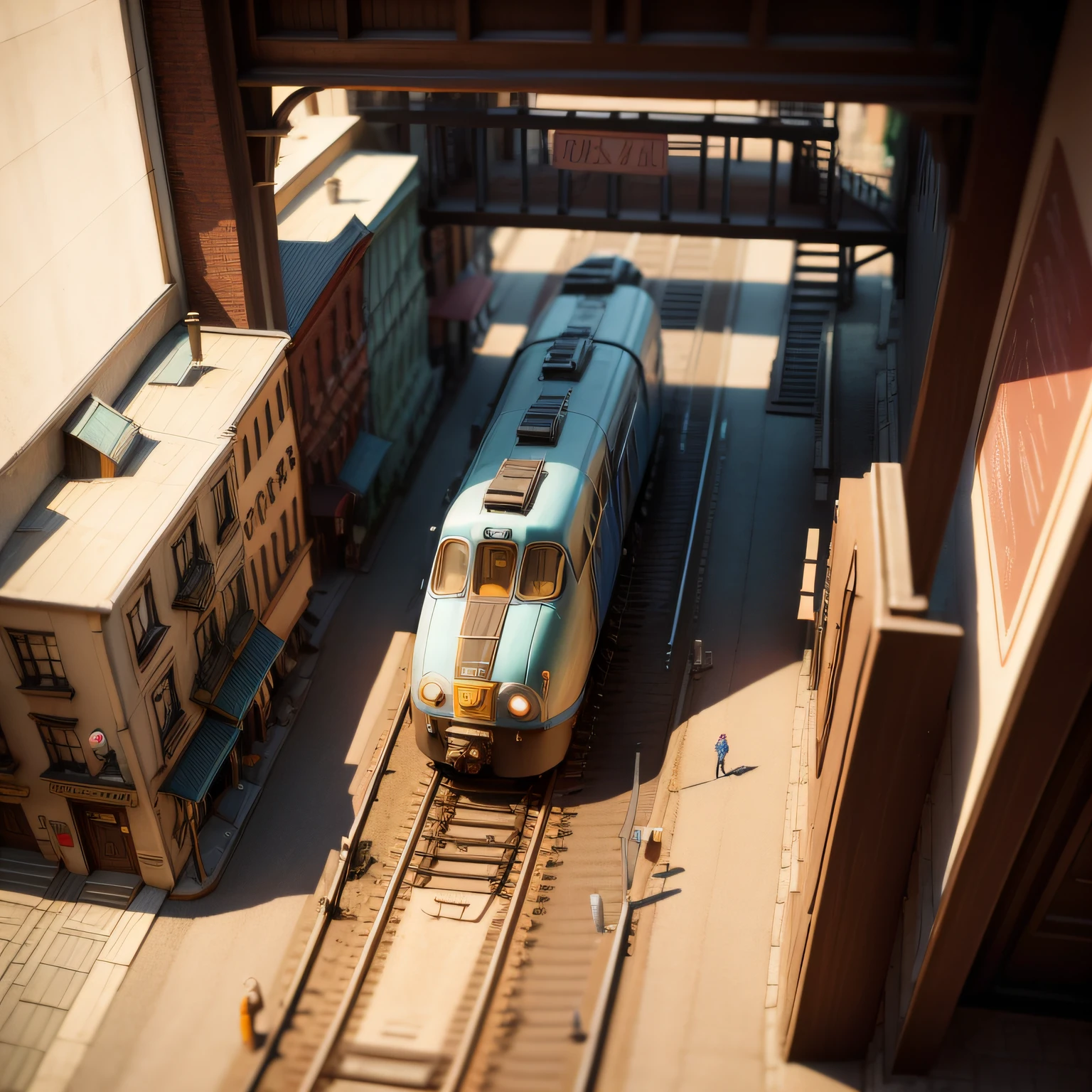 Miniature streets of New York on the table、railway、bru, Cubist Futurism, Art deco, nffsw, Super Detail