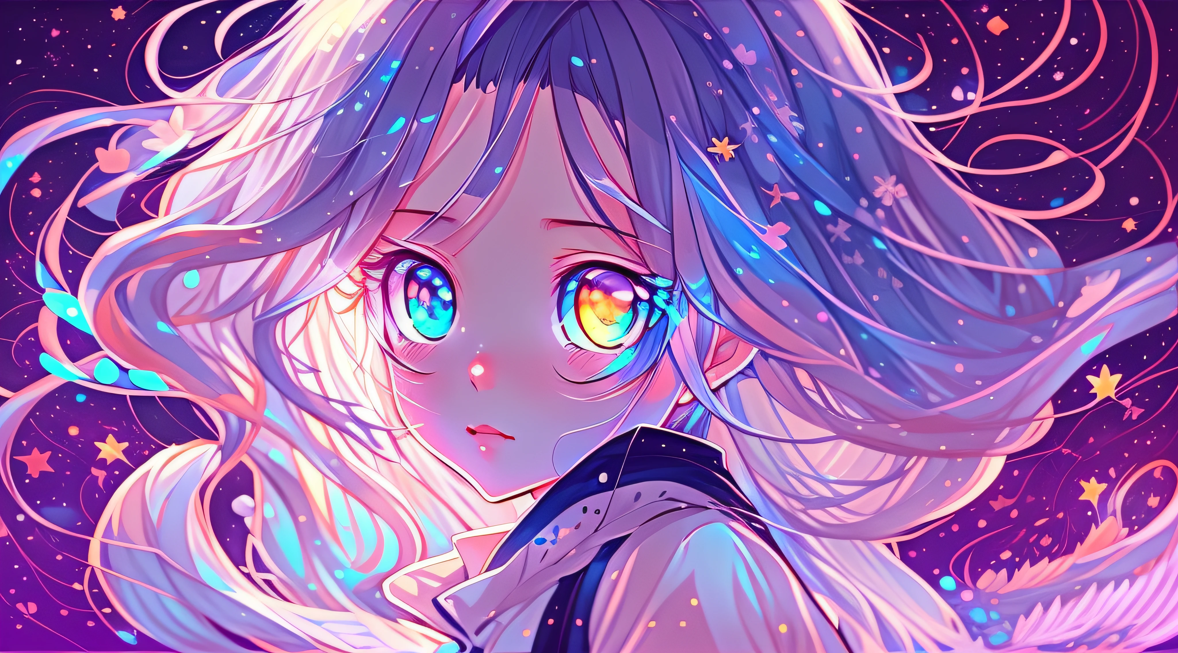 Anime chick with long hair and blue eyes in waves, anime girl with cosmic hair, Digital art on Pixiv, A beautiful artwork illustration, Cute detailed digital art, Beautiful anime artwork, Anime fantasy illustration, Detailed digital anime art, Soft anime illustration, pixiv contest winner, Loish et WLOP, Beautiful anime art, beautiful anime art style