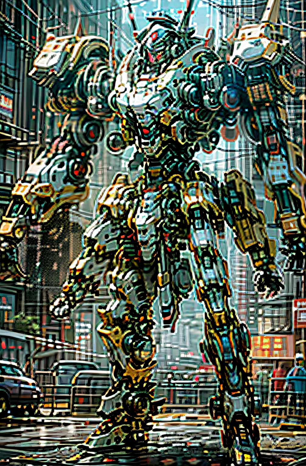 bokeh，standing on your feet，ultra - detailed，offcial art，4k 8k wallpapers，droid，，mechs，A mech named Huang Baoxing，The cuirass is printed with words "Huang Baoxing"，This mech is red and gold