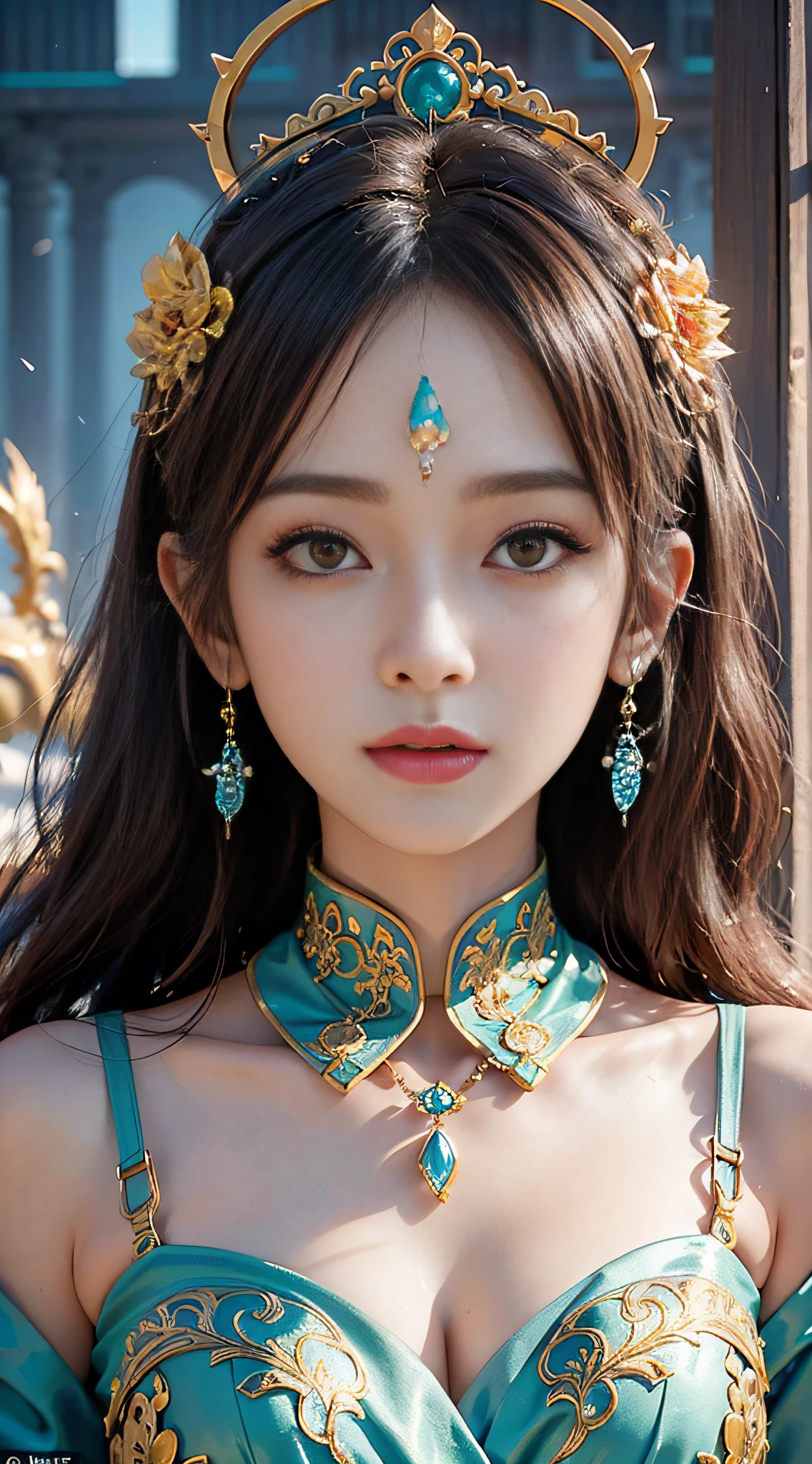 a close up of a woman with a tia on her head, intricate ornate anime cgi style, 4 k detail fantasy, anime cgi, cinematic goddess close shot, inspired by Li Mei-shu, a beautiful fantasy empress, inspired by Lan Ying, smooth anime cg art, close up character, hyperdetailed fantasy character, game cg, ruan jia and artgerm
