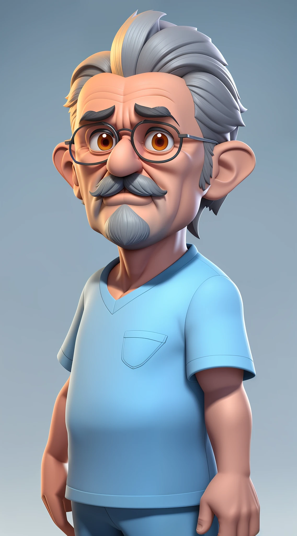A cartoon character of a man with a mustache and glasses, 3d render senior artist, 3 d render stylized, highly detailed character, stylized 3d render, 3d character realistic, 3 D rendering character art 8 K, 3 d character render, 3 d character, 3d character, closeup character portrait, smooth 3d cg render, close up character，Face the camera