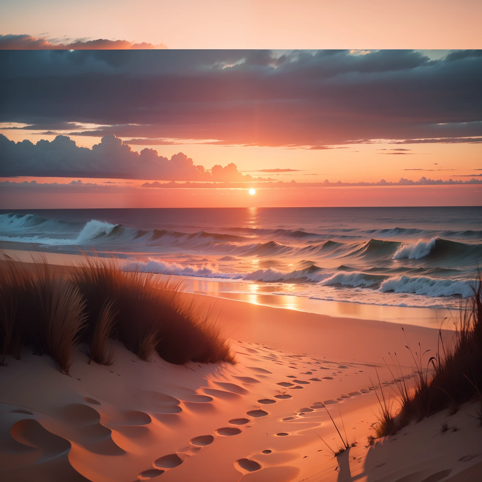 4k image of sunset over the Ocean seen from behind the dunes Clyde BOT