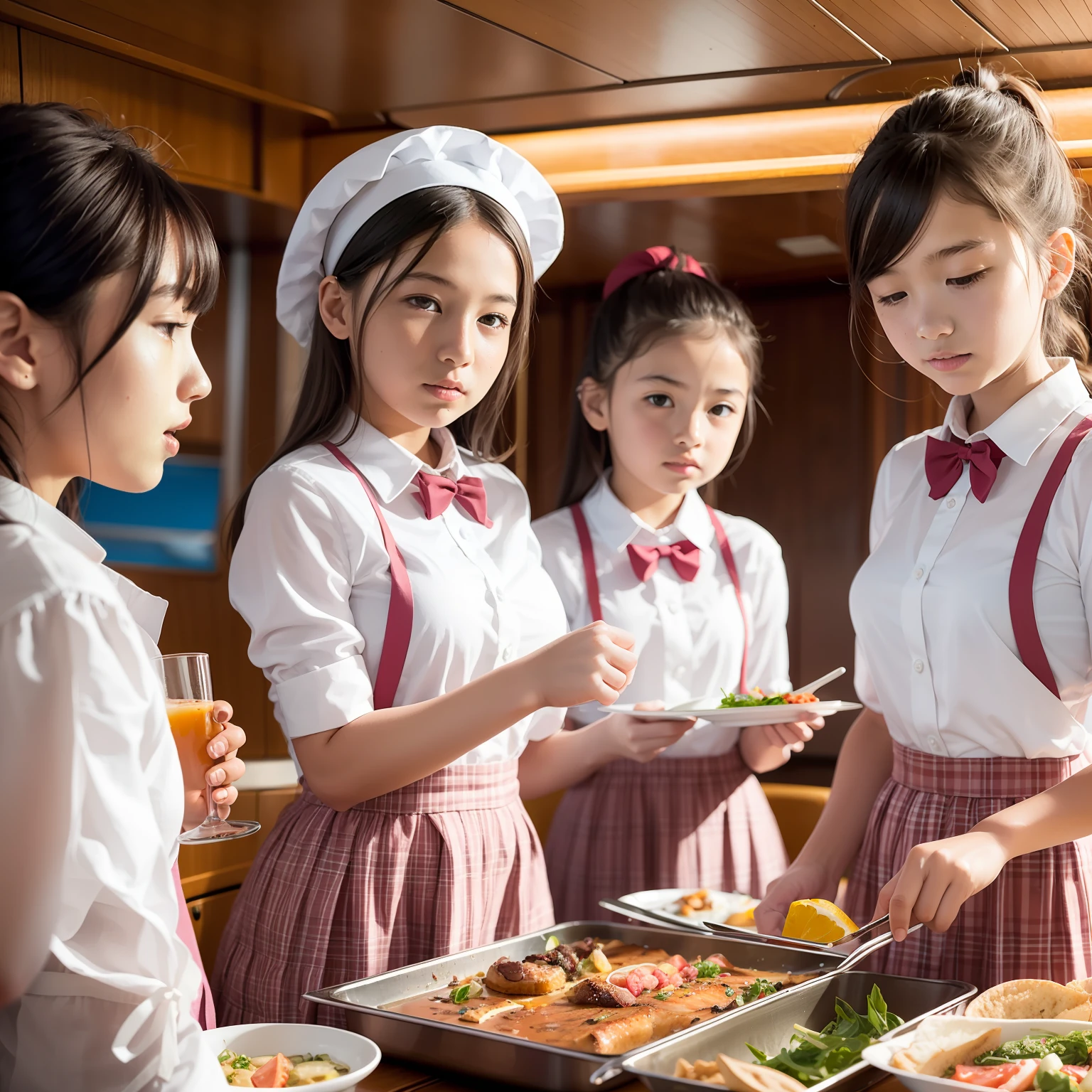 On a super-large cruise ship,Five delicate cute s with upturned asses,junior school student,Cooking in the yacht