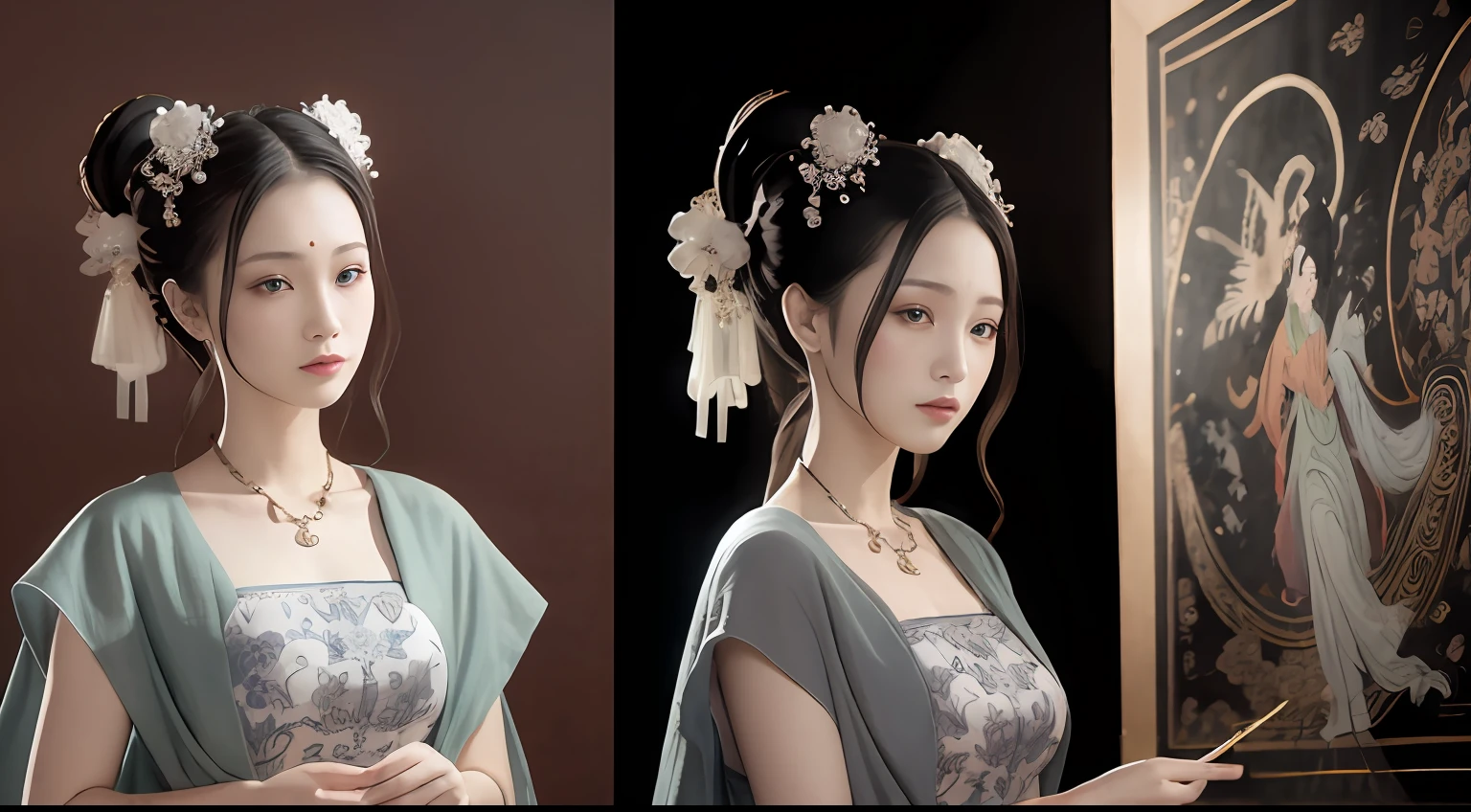 (Masterpiece, Monochrome, Color: 1.0), (Highest Quality: 1.2), (Ultra Quality: 1.1), Masterpiece, Best Quality, (Very Detailed CG Unity 8k Wallpaper), (Best Illustration), (Best Shadow), Realistic Lighting, Dunhuang Mural Paintings, Ancient Maiden, Lavender Dress, High bag, Beautiful, Beautiful, Beautiful, Beautiful, Beautiful, Beautiful, Beautiful, Beauty, Beauty, Beauty, Beauty, Beauty, Beauty structure