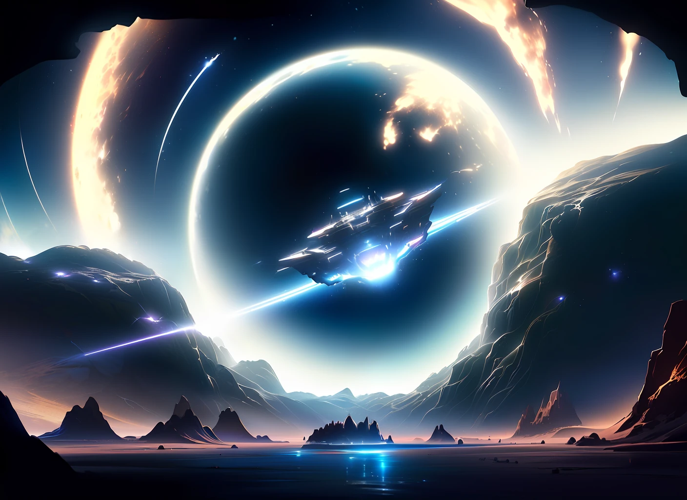 In the background is a spaceship, star citizen digital art, sci-fi space game art, inspired by jessica rossier, jessica rossier fantasy art, by jessica rossier, space art concept, an epic space ship scene, Science-fi digital art illustration, award winning scifi art, 8k hd concept art, author:Christopher Balaskas