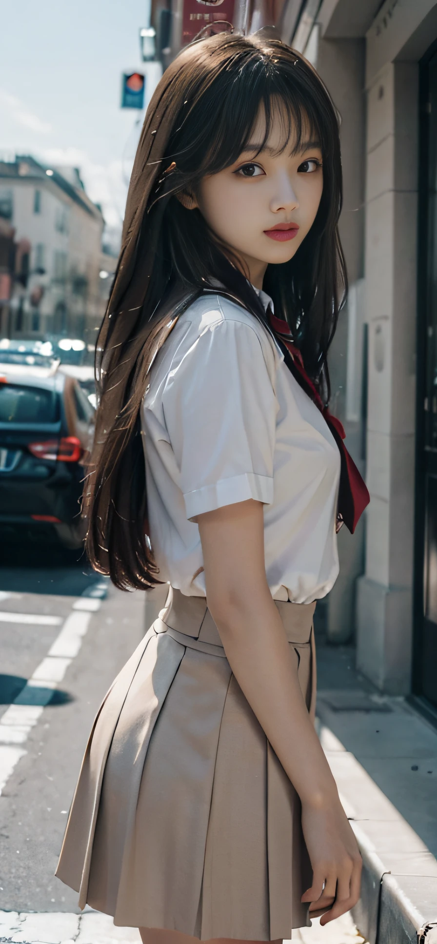 masterpiece, best quality,realistic,(realskin:1.5),1girl,school,longhair,no_bangs, side_view,looking at viewer,school uniform,realskin
softlight