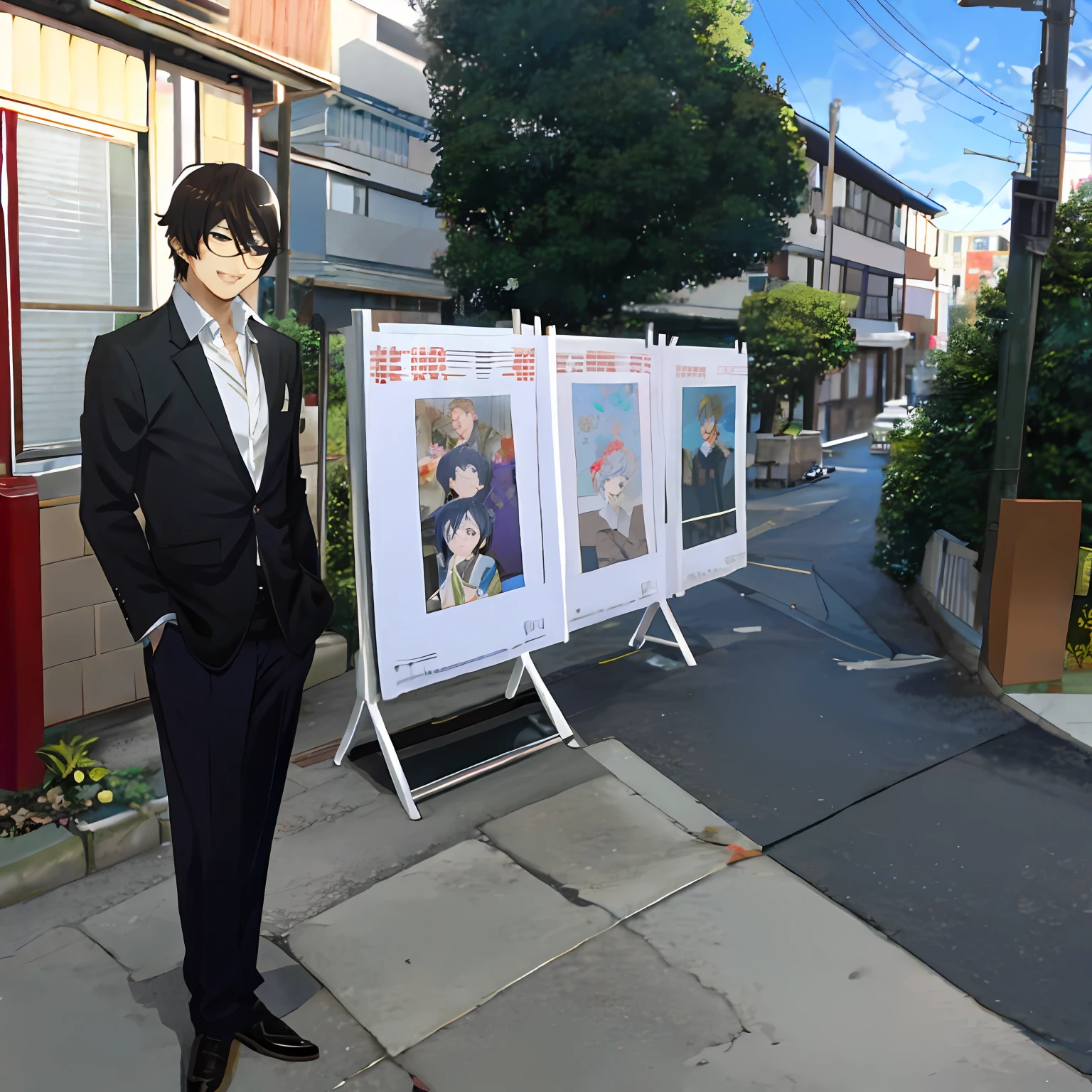 Anime boy standing in the street,and hold your head in your hands,Expression Pain is inspired by Tessei Tomioka's portraits, pixiv contest winner, shin hanga, Handsome anime pose, Anime portrait of a handsome man, young anime man, Anime handsome man, drawn in anime painter studio, Makoto Shinkai. A digital rendering, shigenori soejima illustration,
