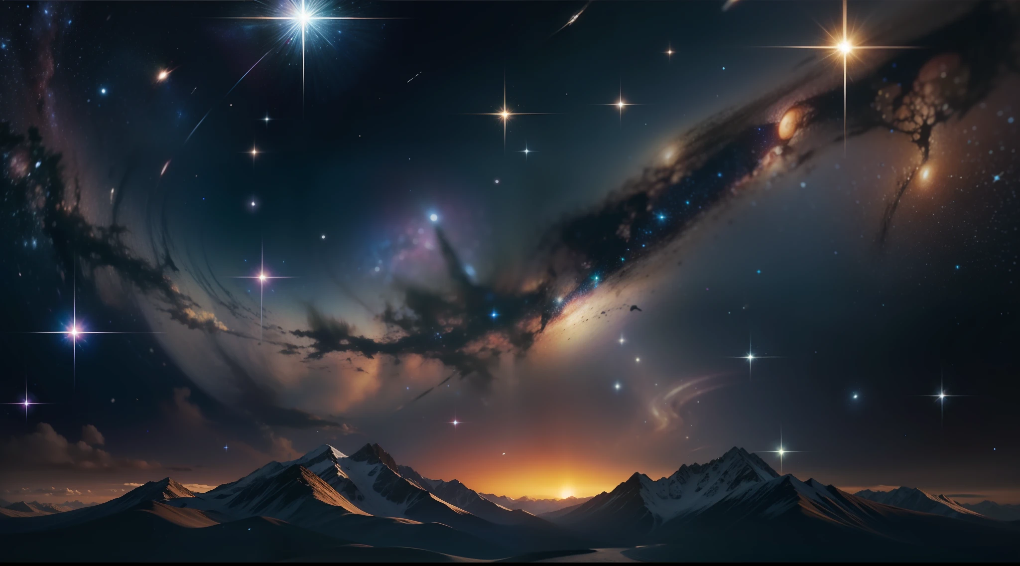 A beautiful starry sky in space. Countless stars are shining, and galaxies are swirling.