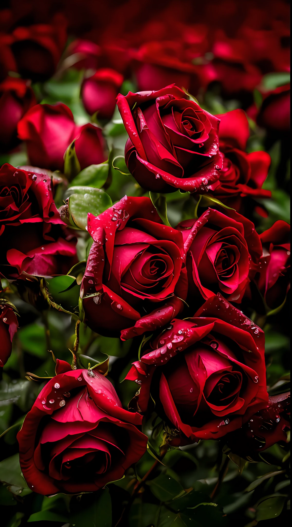 Rose sitting on the ground in the rain, roses in cinematic light, Red roses, rosses, shot on canon eos r 5, shot on a Canon EOS R5, rosette, Black roses, a few roses, alexey egorov, rose background, high-quality photo, red roses at the top, small red roses, celestial red flowers vibe