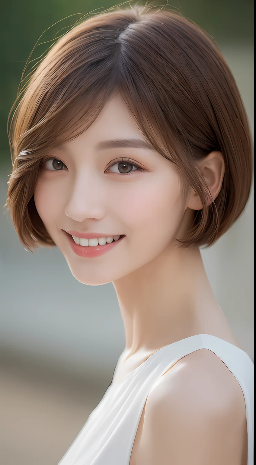 ((Best Quality, 8K, Masterpiece: 1.3)), 1 Girl, Slim Abs Beauty: 1.3, (Hairstyle Brown Hair Shortcut, Big: 1.2), Dress: 1.1, Super Slender Face, Delicate Eyes, Double Eyelids, Smile, Home, Raw Photo