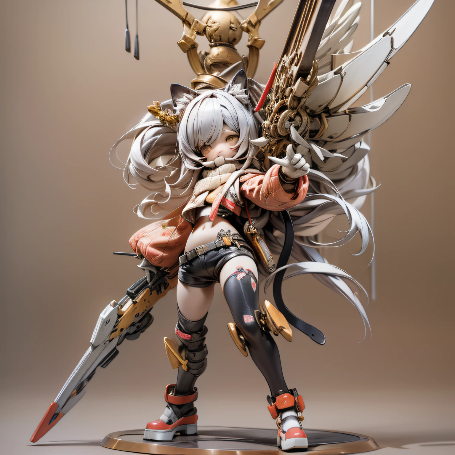 chibi, Complete broker, Maximum fine millimeters, Ultra Resolution, Highest standard prints, A hallucinogenic body., Metal structure, Steel legs, My beloved cat ears., Steel wings, High-tech metal crossbow holder