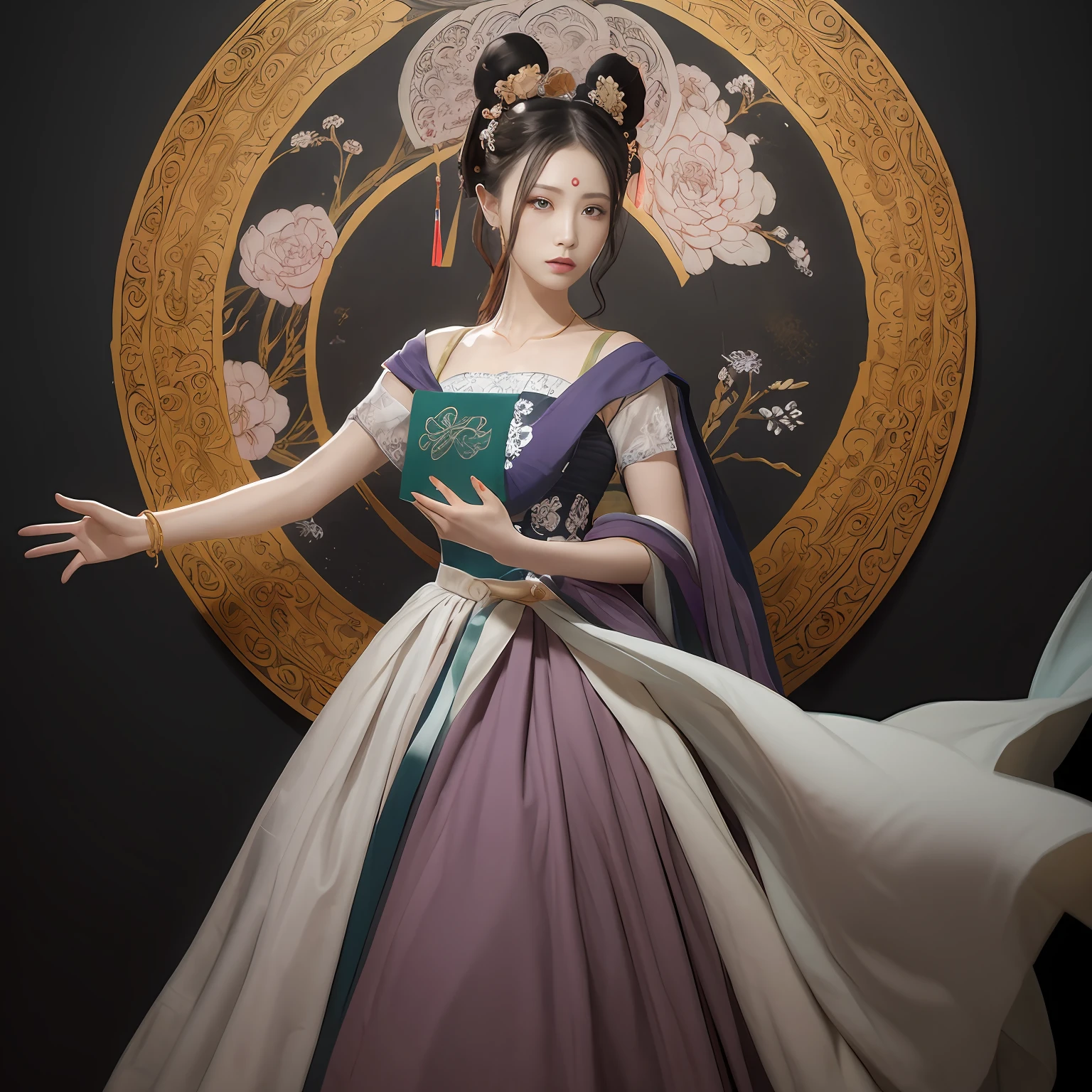 (Masterpiece, Monochrome, Color: 1.0), (Highest Quality: 1.2), (Ultra Quality: 1.1), Masterpiece, Best Quality, (Very Detailed CG Unity 8k Wallpaper), (Best Illustration), (Best Shadow), Realistic Lighting, Dunhuang Mural Paintings, Ancient Maiden, Lavender Dress, High bag, Beautiful, Beautiful, Beautiful, Beautiful, Beautiful, Beautiful, Beautiful, Beauty, Beauty, Beauty, Beauty, Beauty, Beauty structure