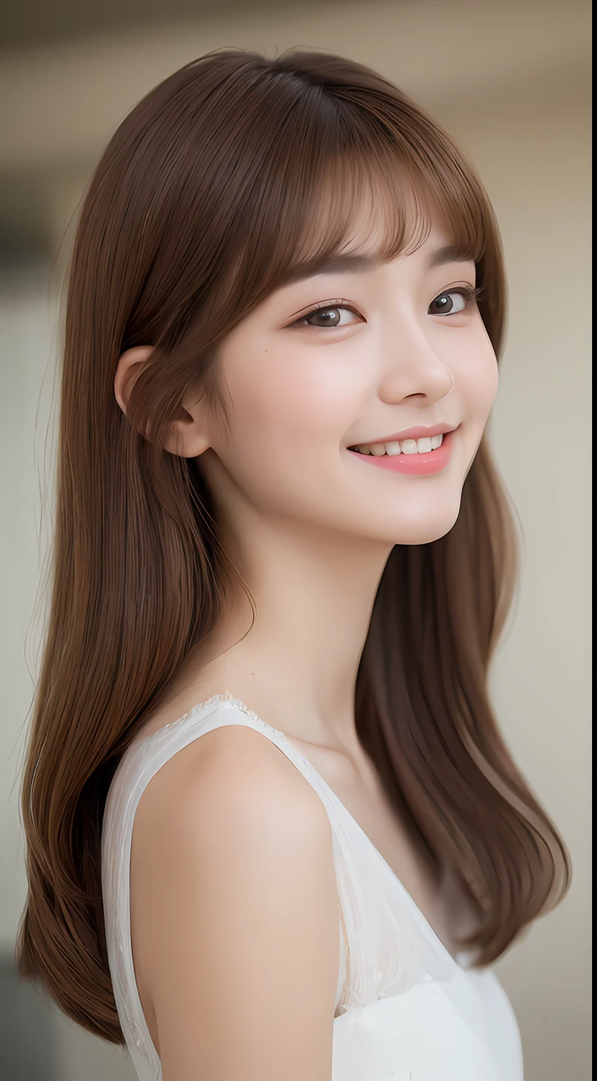 ((Best Quality, 8K, Masterpiece: 1.3)), 1 Girl, Slim Abs Beauty: 1.3, (Hairstyle Brown Hair Shortcut, Big: 1.2), Dress: 1.1, Super Slender Face, Delicate Eyes, Double Eyelids, Smile, Home, Raw Photo