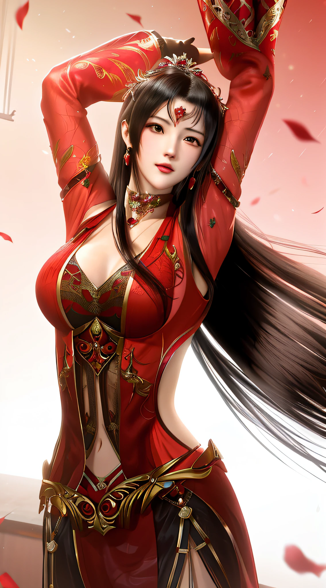 a close up of a woman in a red dress with long hair, beautiful alluring anime woman, a beautiful fantasy empress, inspired by Du Qiong, seductive tifa lockhart portrait, ((a beautiful fantasy empress)), seductive anime girl, beautiful anime woman, glamorous tifa lockheart, beautiful avatar pictures, tifa, lady in red armor, mai shiranui