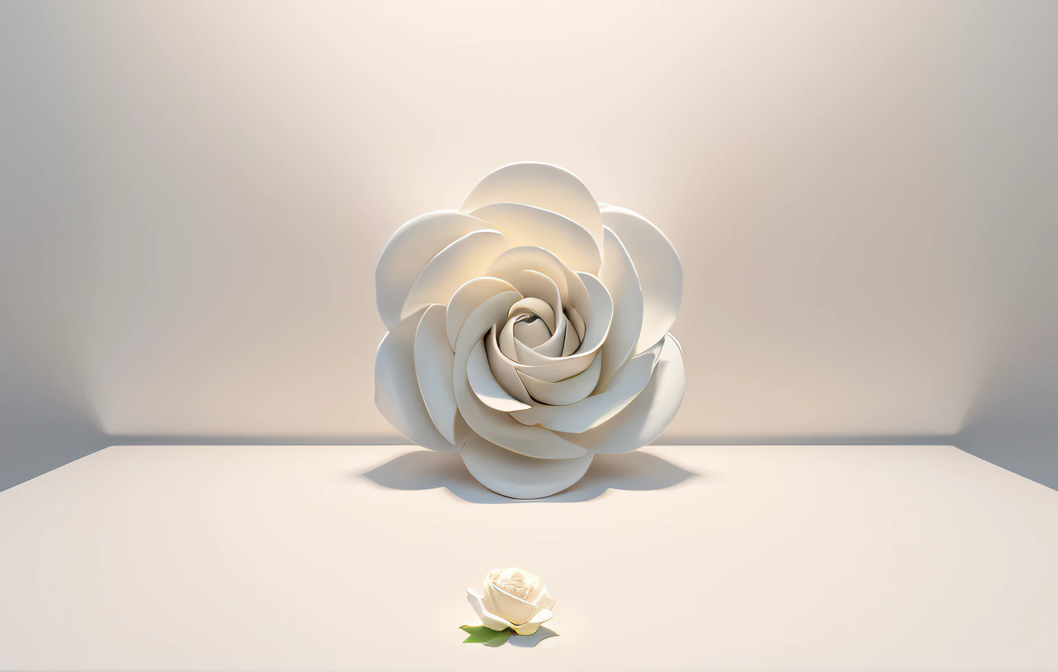 There is a white rose sitting on a white surface, large rose flower head, natural point rose', giant rose flower head, large flower head, flor branca, White clay, White roses, decorative roses, Porcelain white skin, organic ceramic white, Huge rose head, large opaque blossoms, White petals, made of glazed, White porcelain skin