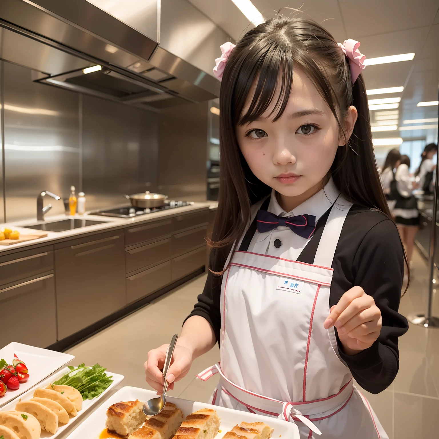 Located on the 180th floor of Shanghai Tower，Five delicate cute  girls with upturned asses，juniorin an upscale open kitchen