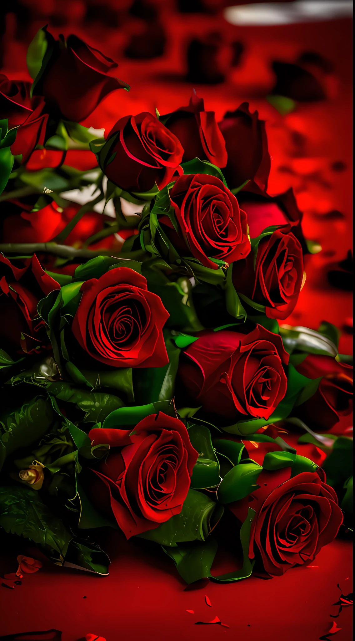 Rose lying on the beach,The background is the ocean, roses in cinematic light, Red roses, rosses, rosette, Black roses, red roses at the top, rose background, a few roses, small red roses, author:Alexander Fedosav, laying on roses, Romantic!!!, alexey egorov, Red neon rose, black and red