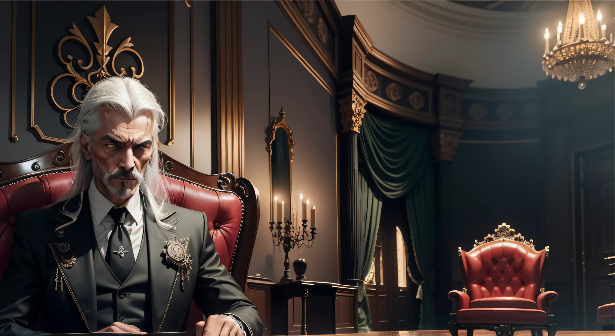 8k,Foto RAW,melhor qualidade, master part: 1.2, detalhes intrincados, papel de parede, ultra high-resolution), (Realistic), um homem maduro de semblante assustador (morto-vivo), aterrorizante (zombie), count Dracula, but very charismatic, rosto detalhado, aterrorizante, vincos no rosto, Awesome man, Arte Oficial, super detalhado, high-level, homem de olhar terno, profundo (Cabelo preto flutuante), homem sentado no canto de uma sala suntuosa, ampla, sentado numa poltrona linda de canto, Gothic armchair, antiga, detalhada, segurando uma bengala elegante, apoiado nela, Talking to Yourself, design de interiores, uma sala ultra realista, ampla, bem grande, Spacious, Messy, rocking chair, váriasjanelas, (an old gothic horror room), como uma igreja, sangue nas paredes, lugar sombriu, gloomy, velas (candlelit), sentimentos paranormais, anamorphic lens, night time, lugar assombrado, raios de deus, feixes de luz das janelas.