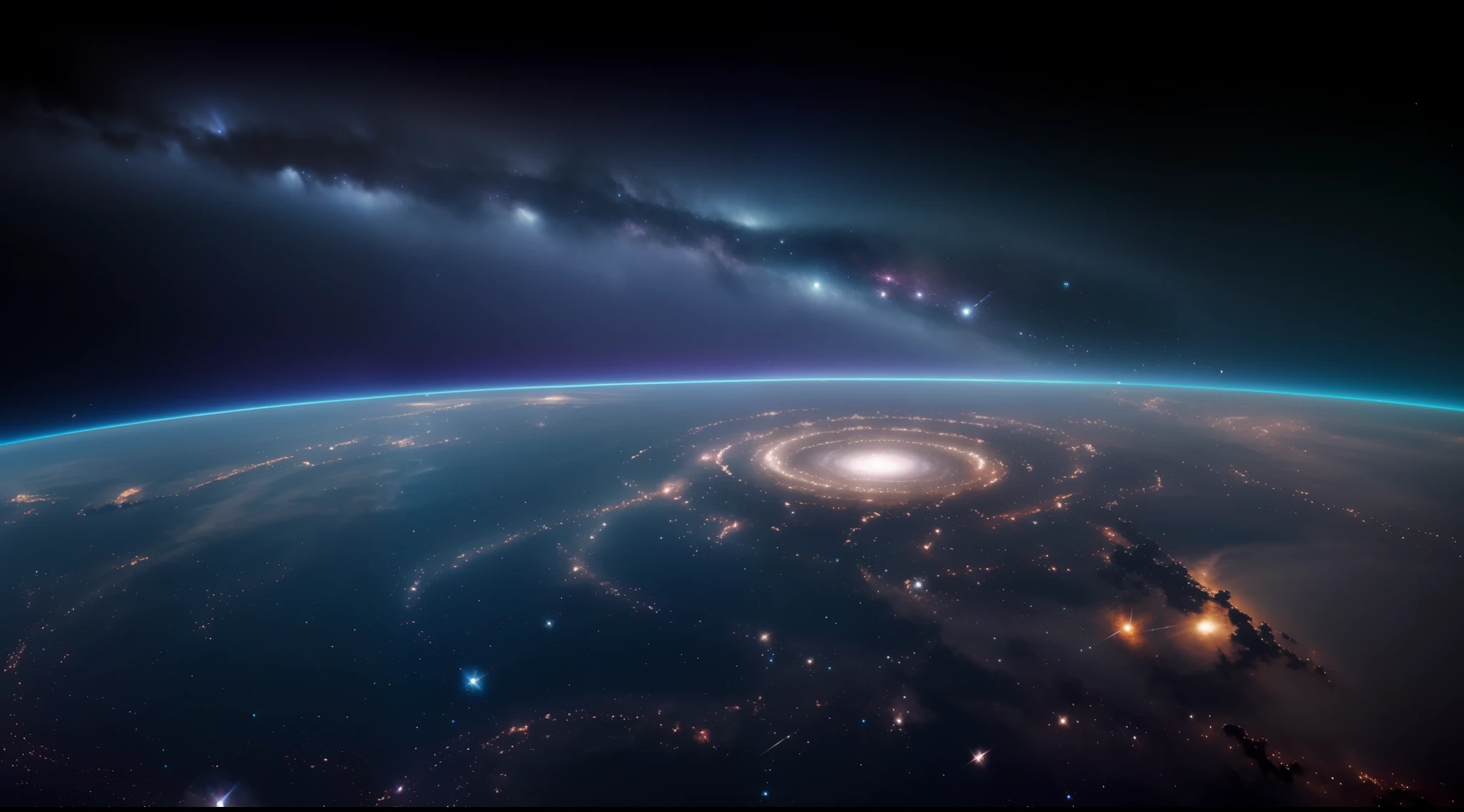 Outer space far from the solar system。Countless stars shine、The galaxy is swirling。
Nebula、Consists of gas and dust、Shining in a variety of colors。
The stars are、It is billions of times larger than the Sun.、The light reaches as far as the Earth billions of light-years away.。
Outer space is、Silence and solitude。