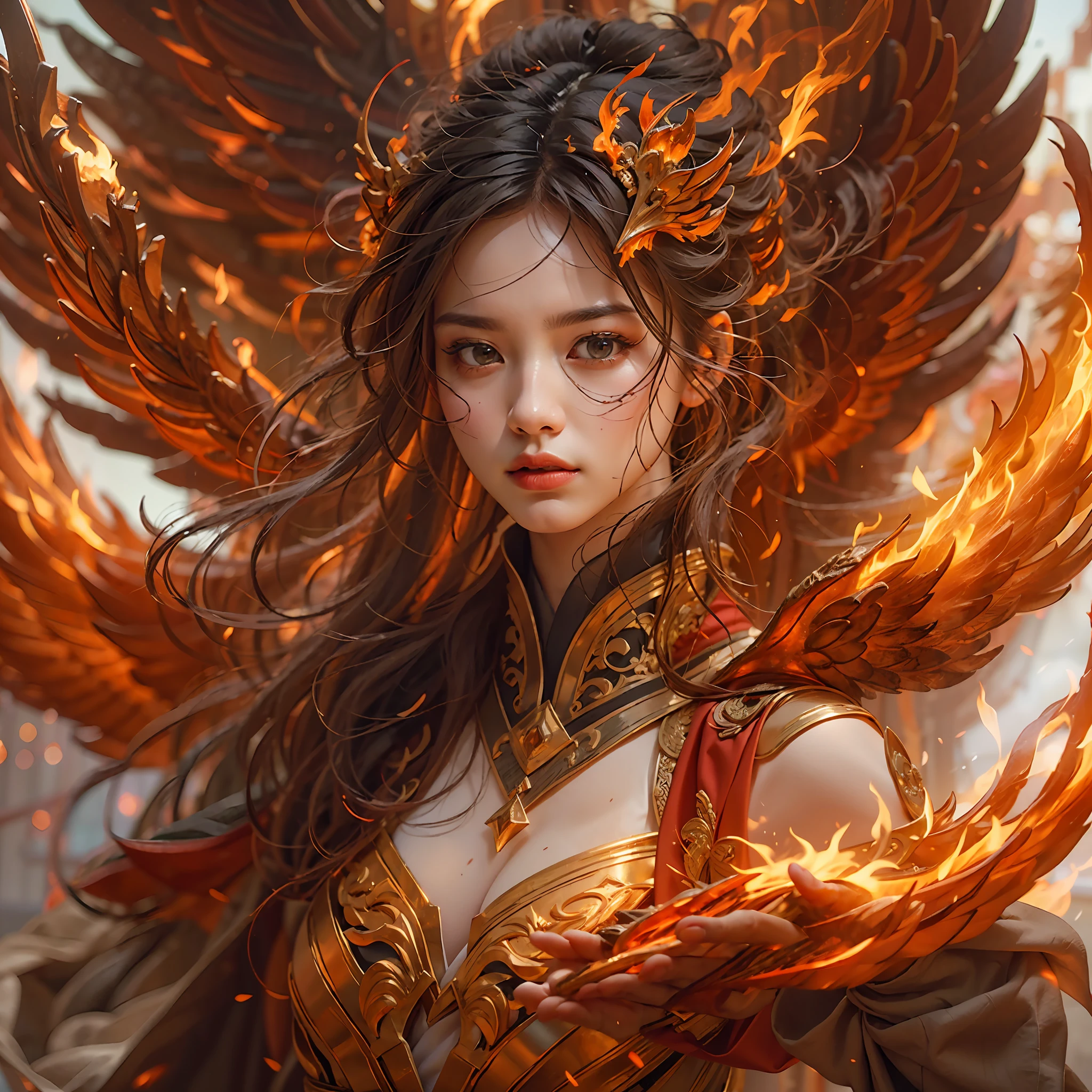 A woman with a fire wings and a crown on her head - SeaArt AI