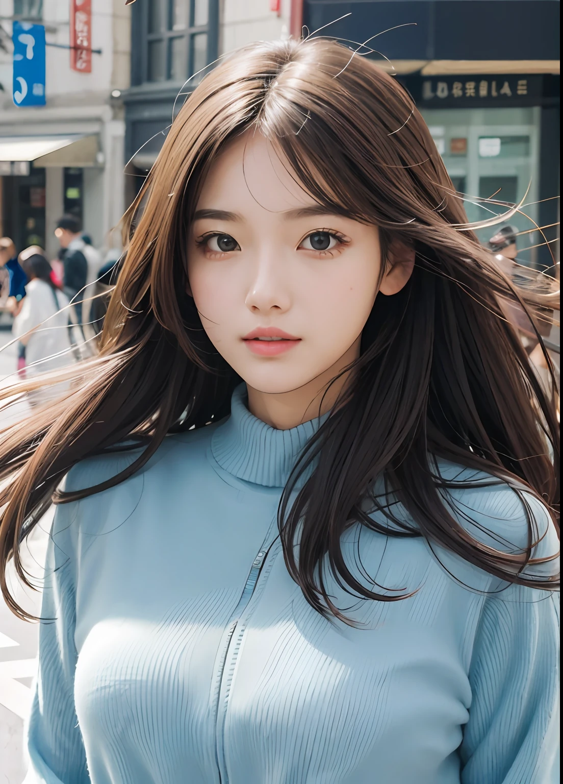 (best-quality:0.8),
(best-quality:0.8), perfect anime illustration, extreme closeup portrait of a pretty woman walking through the city