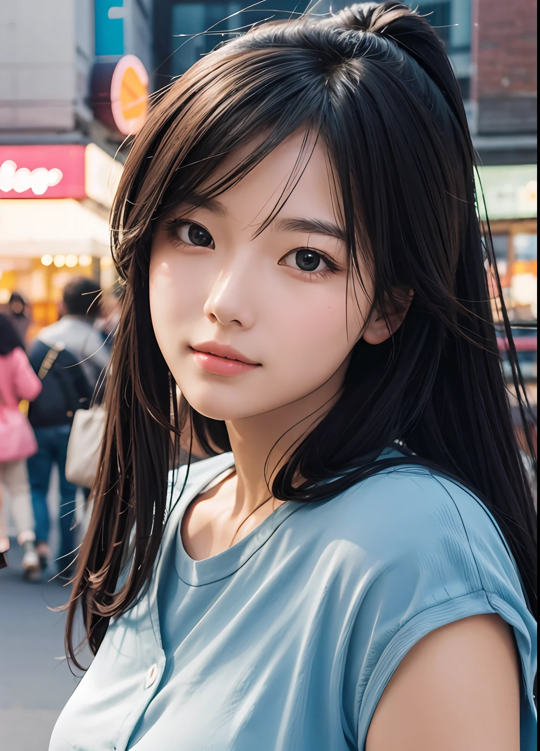(best-quality:0.8),
(best-quality:0.8), perfect anime illustration, extreme closeup portrait of a pretty woman walking through the city