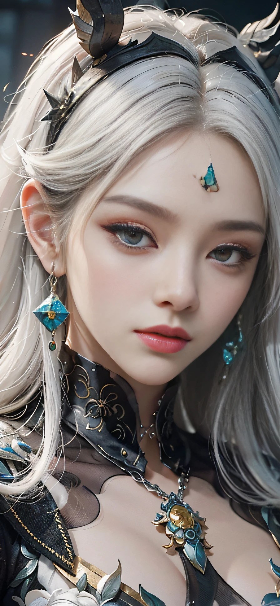 close-up of a woman with white hair and white mask,Belle peinture de personnage,Guviz,Guviz-style artwork,white-haired god,Yang J,Epic and beautiful character art,Stunning character art,FAN Qi,Wu Zhun Shifan,Guvitz at the Pixiv Art Station,Petite
